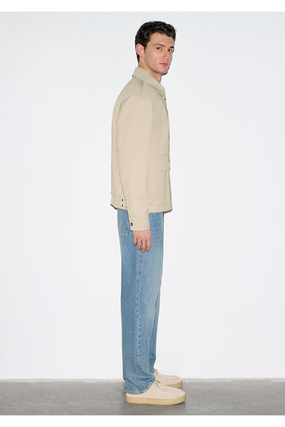 Mavi Cep Detaylı Bej Ceket Loose Fit / Bol Rahat Kesim 0110777-70186 görsel 8