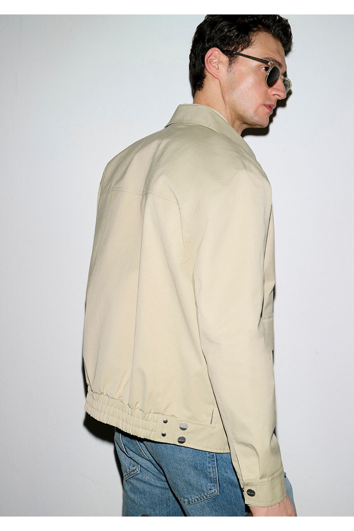 Mavi Cep Detaylı Bej Ceket Loose Fit / Bol Rahat Kesim 0110777-70186 görsel 3