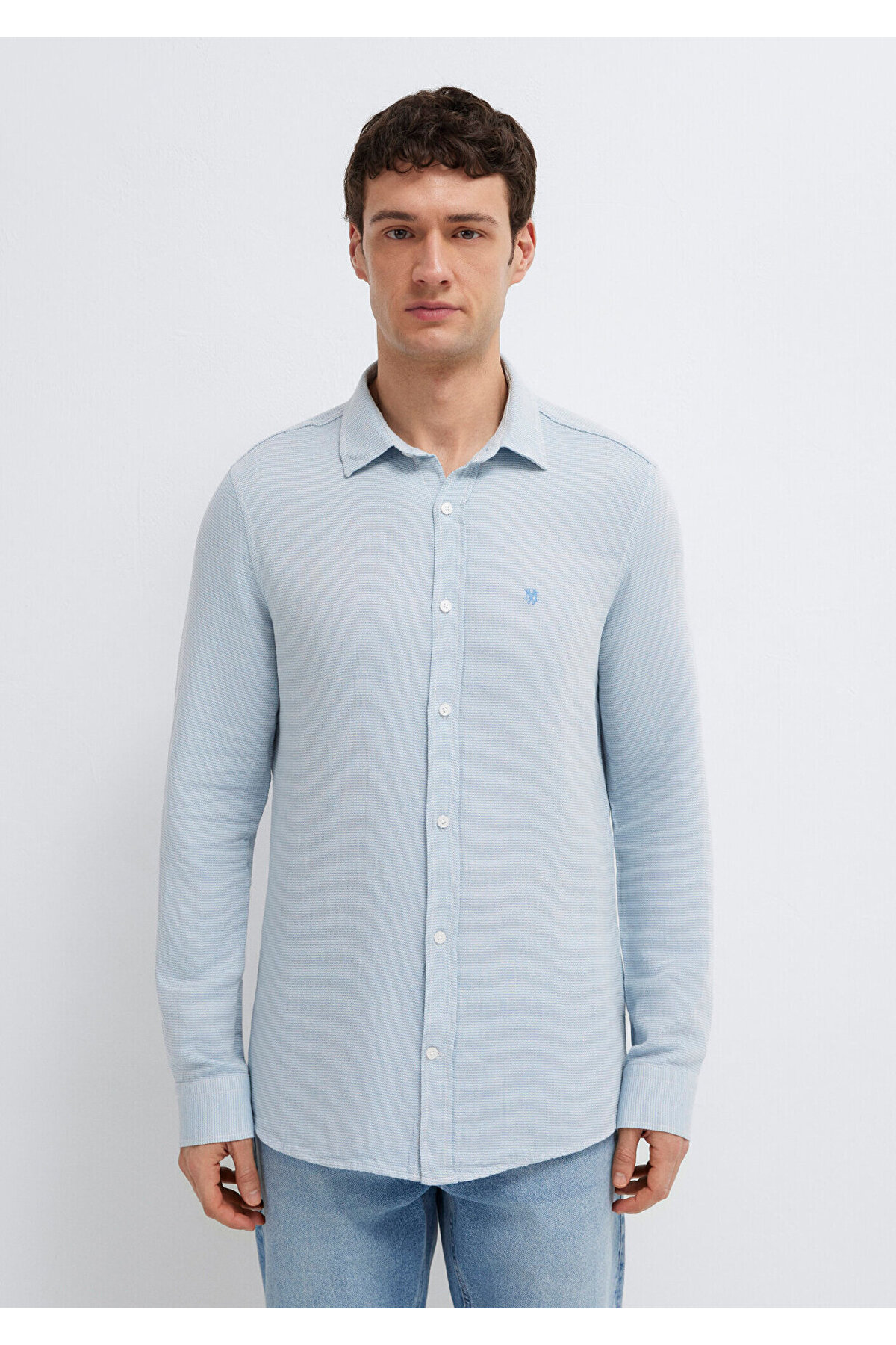 Mavi Mühür Logo Nakışlı Gömlek Slim Fit / Dar Kesim 0211899-86659 görsel 3