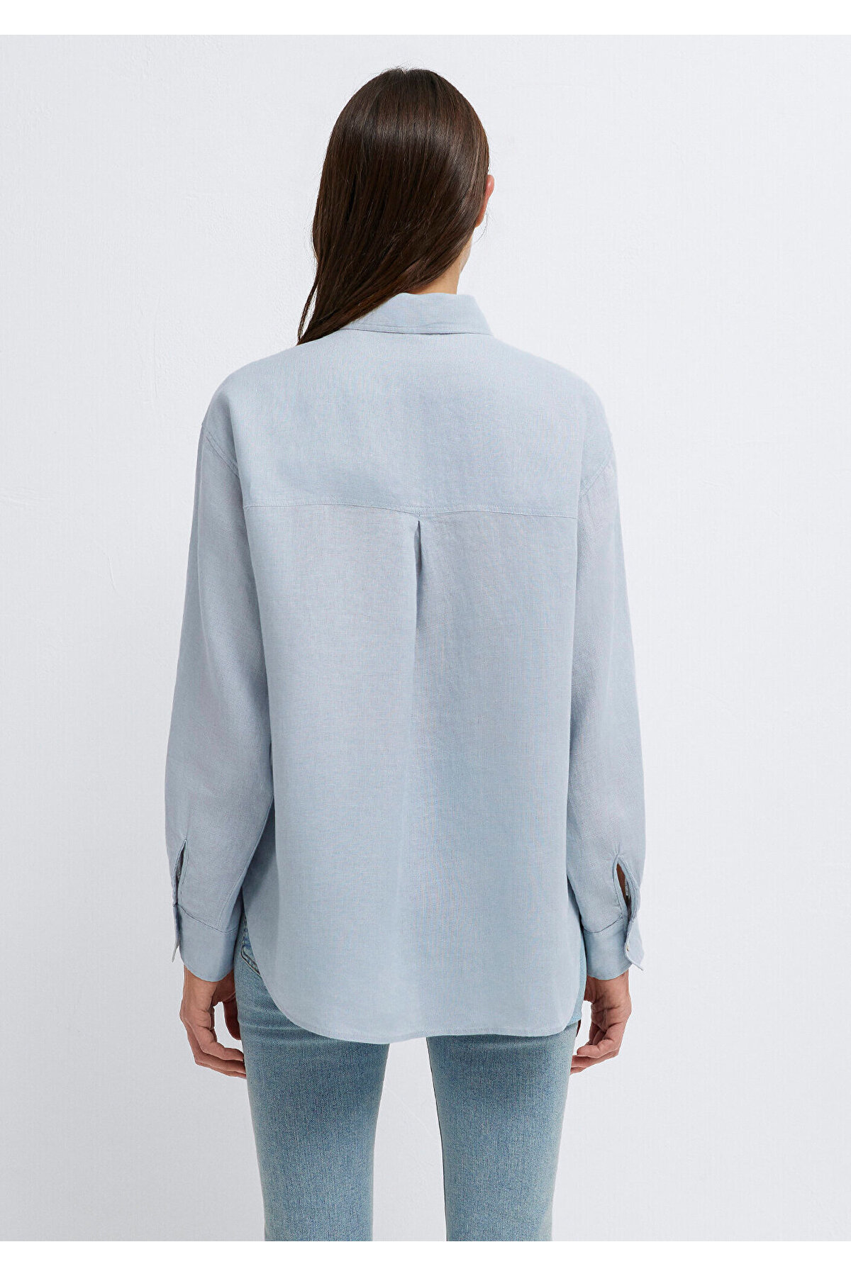 Mavi Açık Keten Gömlek Loose Fit / Bol Rahat Kesim 1210747-70802 görsel 5