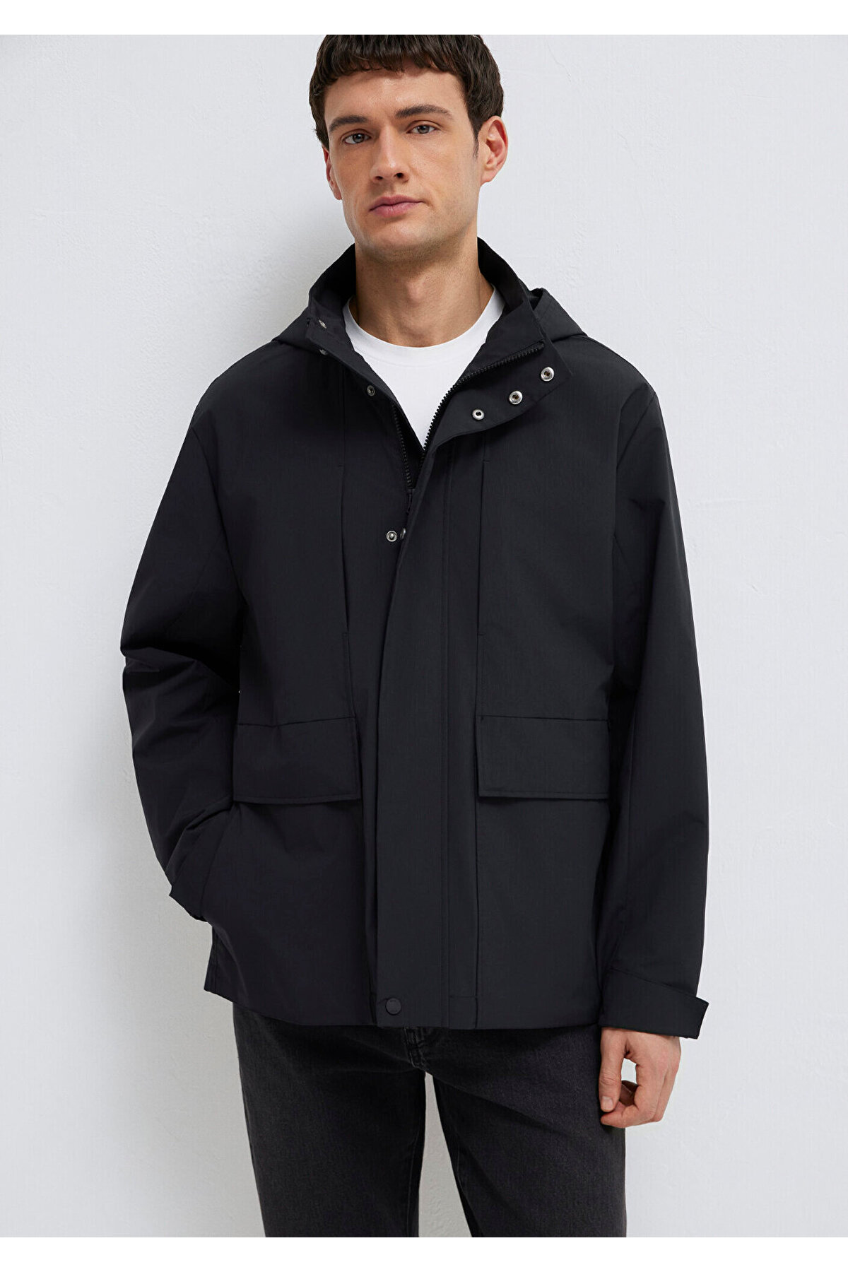 Mavi Kapüşonlu Siyah Ceket Loose Fit / Bol Rahat Kesim 0110757-71379 görsel 3