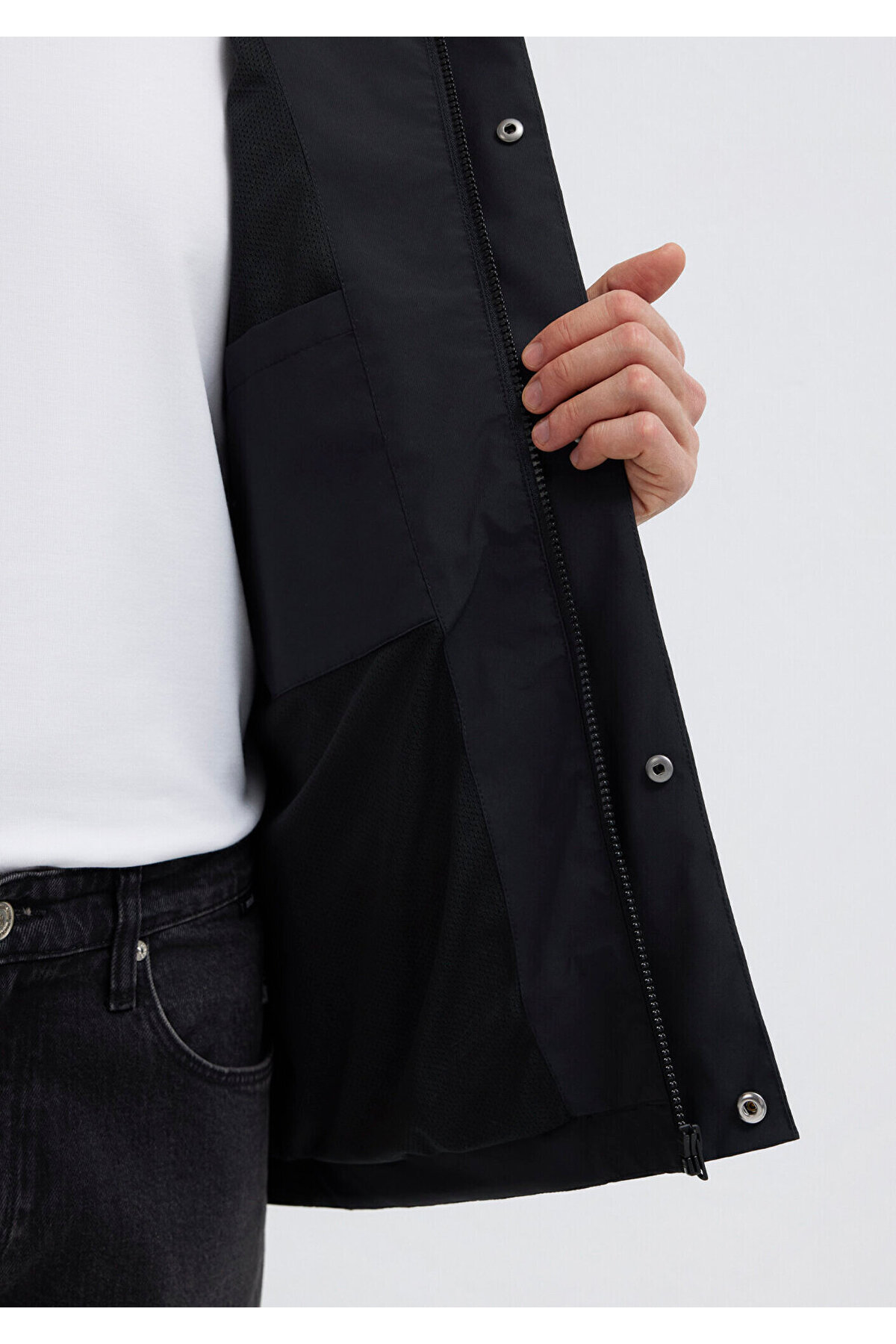 Mavi Kapüşonlu Siyah Ceket Loose Fit / Bol Rahat Kesim 0110757-71379 görsel 8