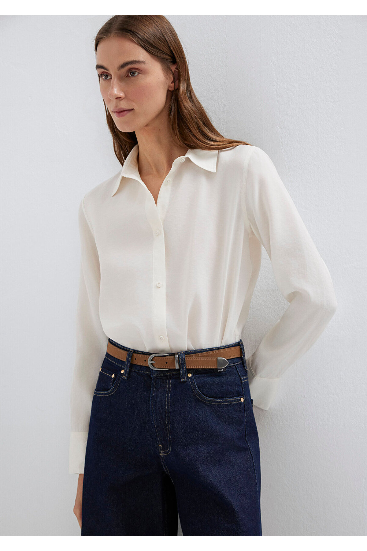 Mavi Ekru (TENCEL™) Liyosel Karışımlı Gömlek Regular Fit / Normal Kesim 1211374-70057 görsel 3