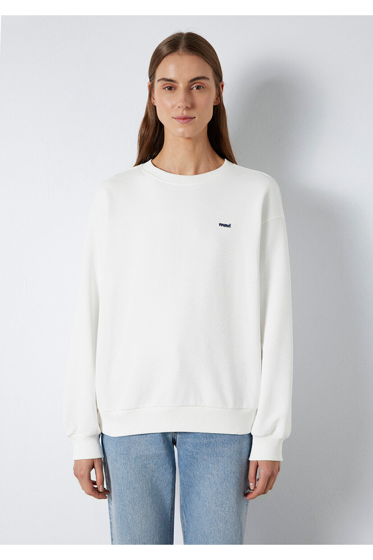 Mavi Nakışlı Ekru Sweatshirt 1S10366-70057 görsel 4