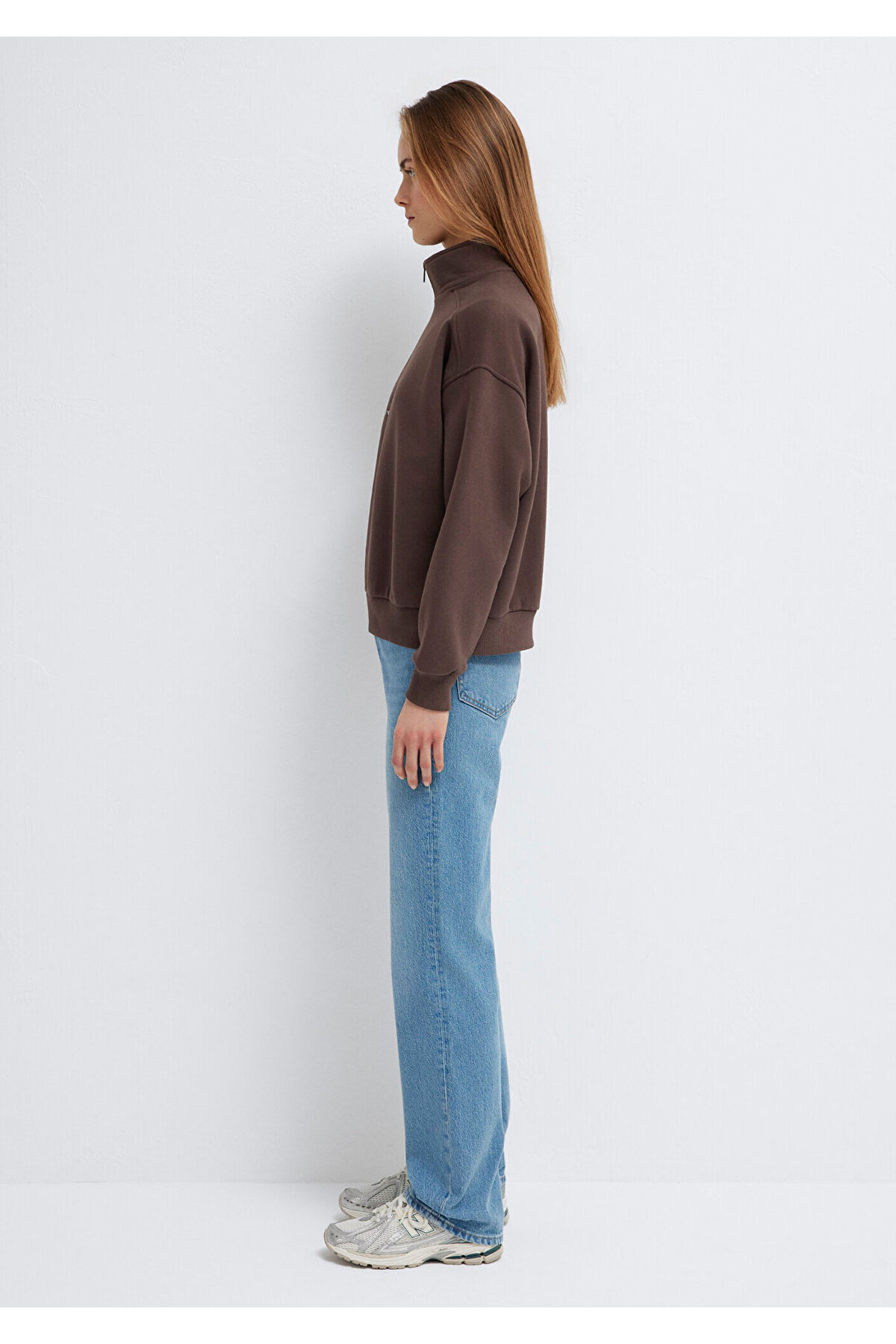 Mavi MVJNS Nakışlı Yarı Fermuarlı Kahverengi Sweatshirt 1S10533-71603 görsel 5