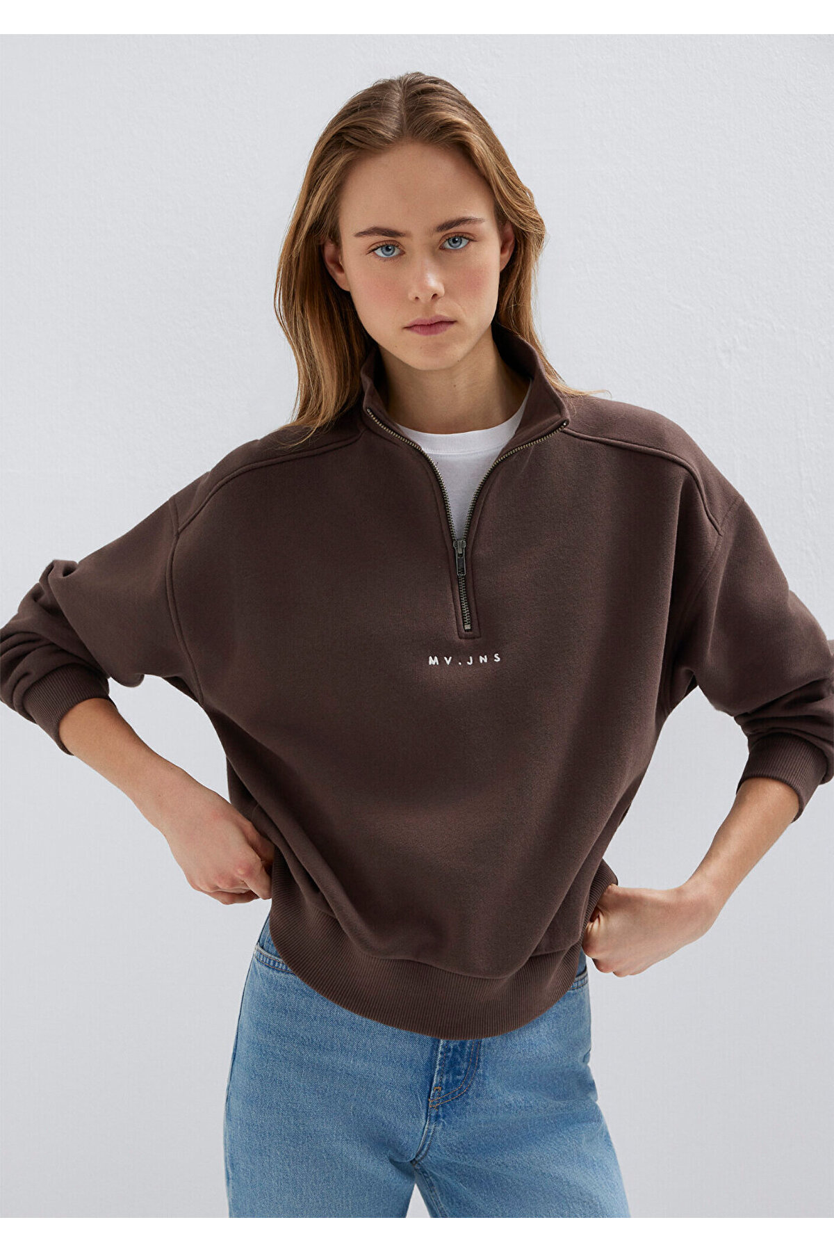 Mavi MVJNS Nakışlı Yarı Fermuarlı Kahverengi Sweatshirt 1S10533-71603 görsel 2