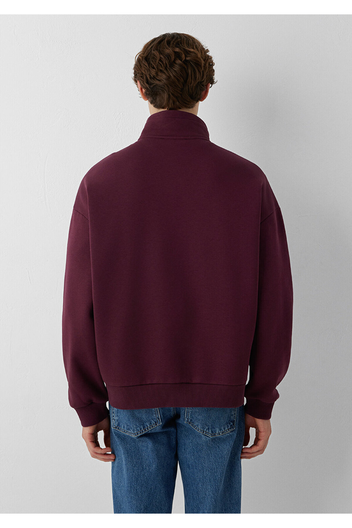Mavi M0S10208 Logo Baskılı Yarı Fermuarlı Erkek Sweatshirt BORDO görsel 5