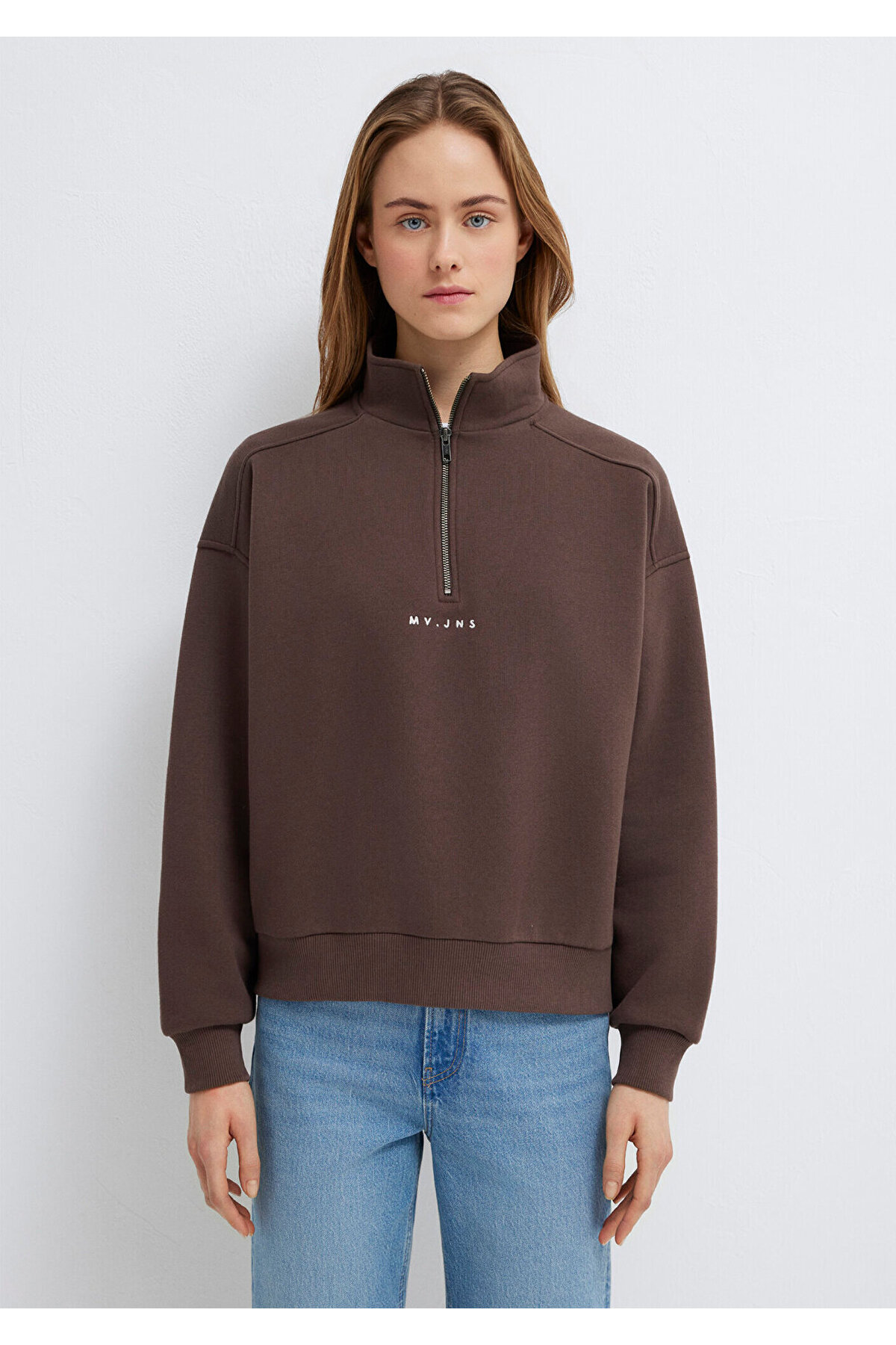 Mavi MVJNS Nakışlı Yarı Fermuarlı Kahverengi Sweatshirt 1S10533-71603 görsel 4