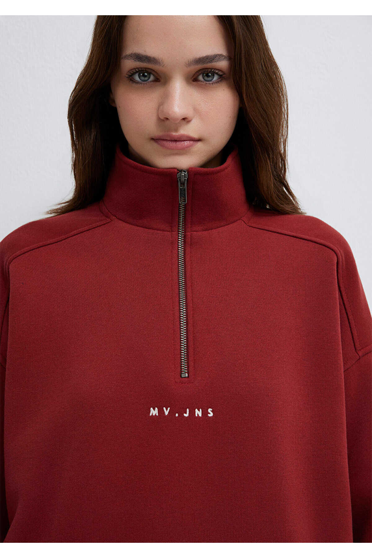 Mavi MVJNS Nakışlı Yarı Fermuarlı Bordo Sweatshirt 1S10533-70411 görsel 6