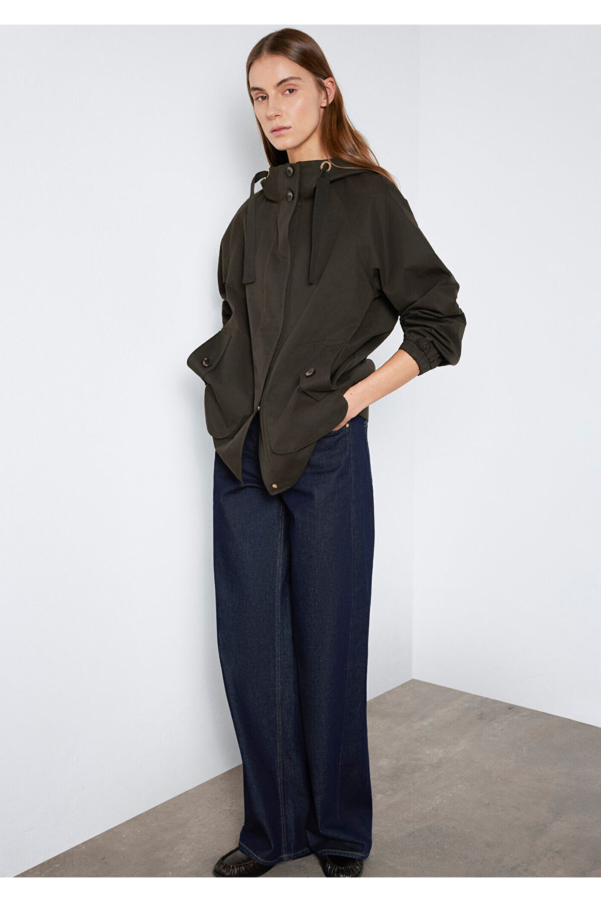 Mavi Kapüşonlu Haki Ceket Loose Fit / Bol Rahat Kesim 1110014-90707 görsel 3