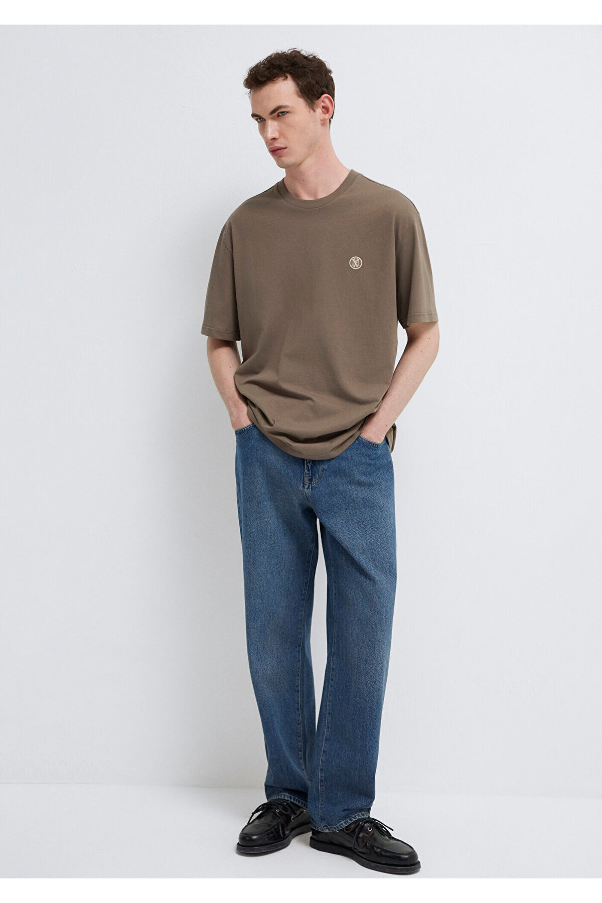 Mavi 2li Mühür Logo İşlemeli Erkek Basic Tişört Loose Fit / Bol Rahat Kesim 0612545-70072 görsel 4