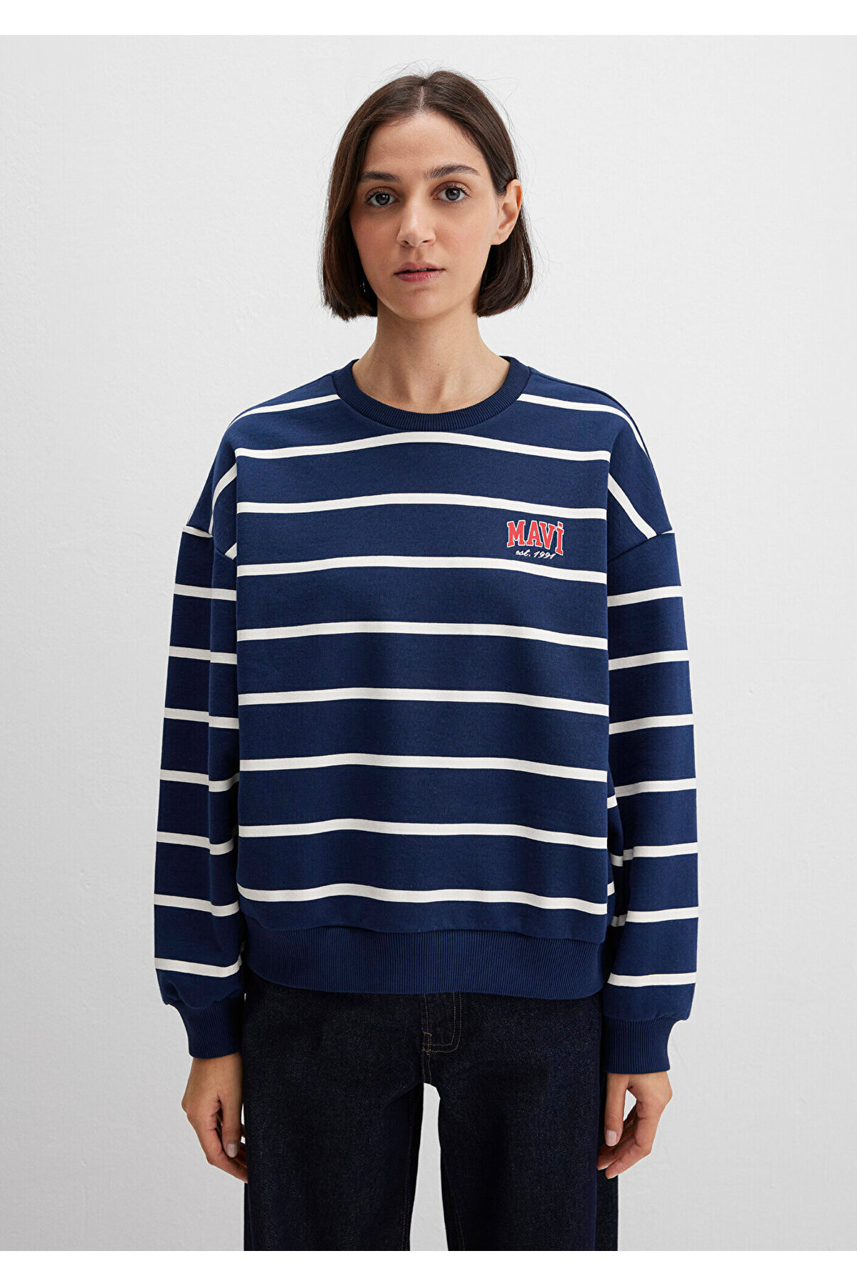 Mavi Çizgili Lacivert Sweatshirt 1S10456-84634 görsel 3