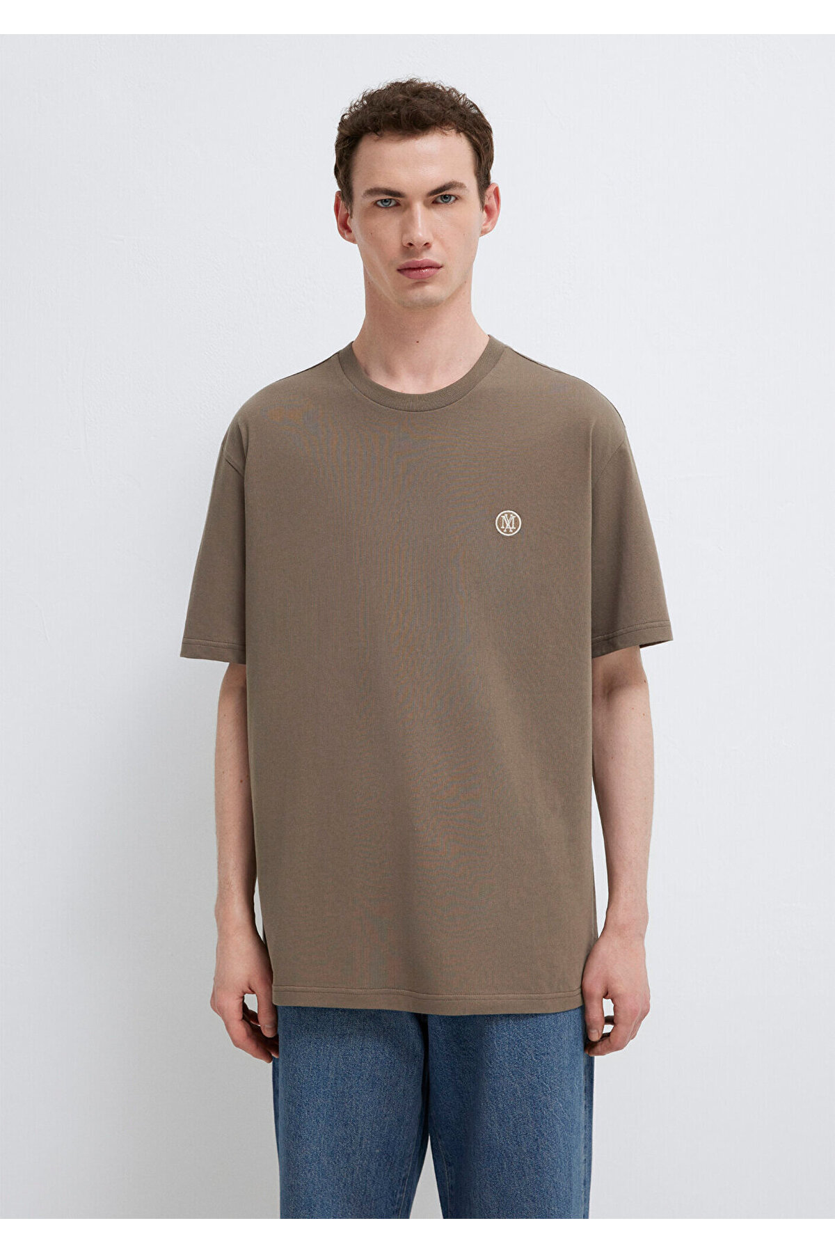 Mavi 2li Mühür Logo İşlemeli Erkek Basic Tişört Loose Fit / Bol Rahat Kesim 0612545-70072 görsel 7