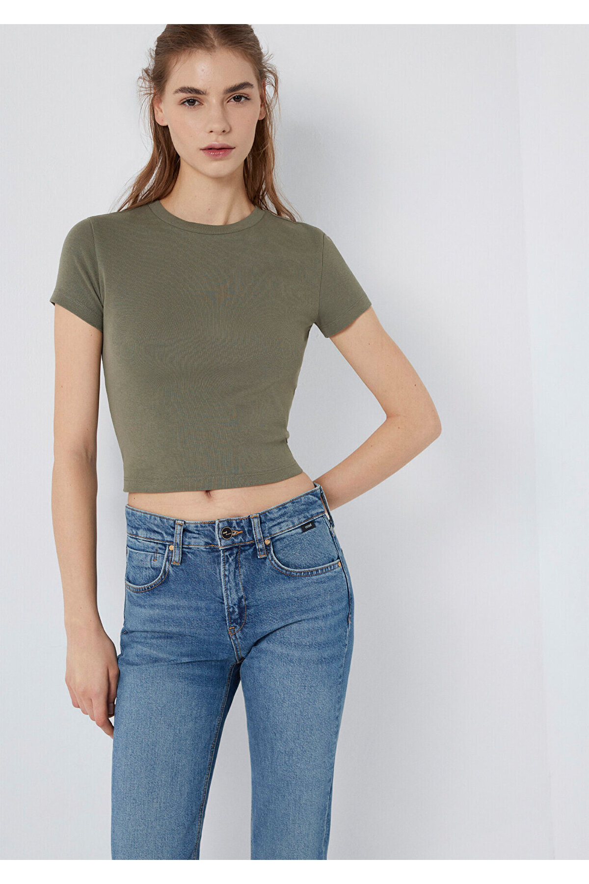 Mavi Yeşil Basic Crop Tişört Crop / Kısa Kesim 1600814-86961 görsel 2