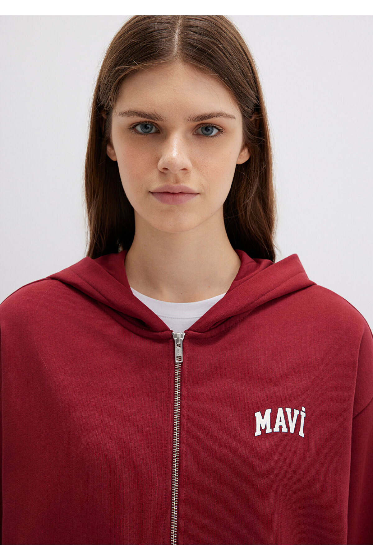 Mavi Logo Baskılı Kapüşonlu Fermuarlı Bordo Sweatshirt 1S10178-85493 görsel 5