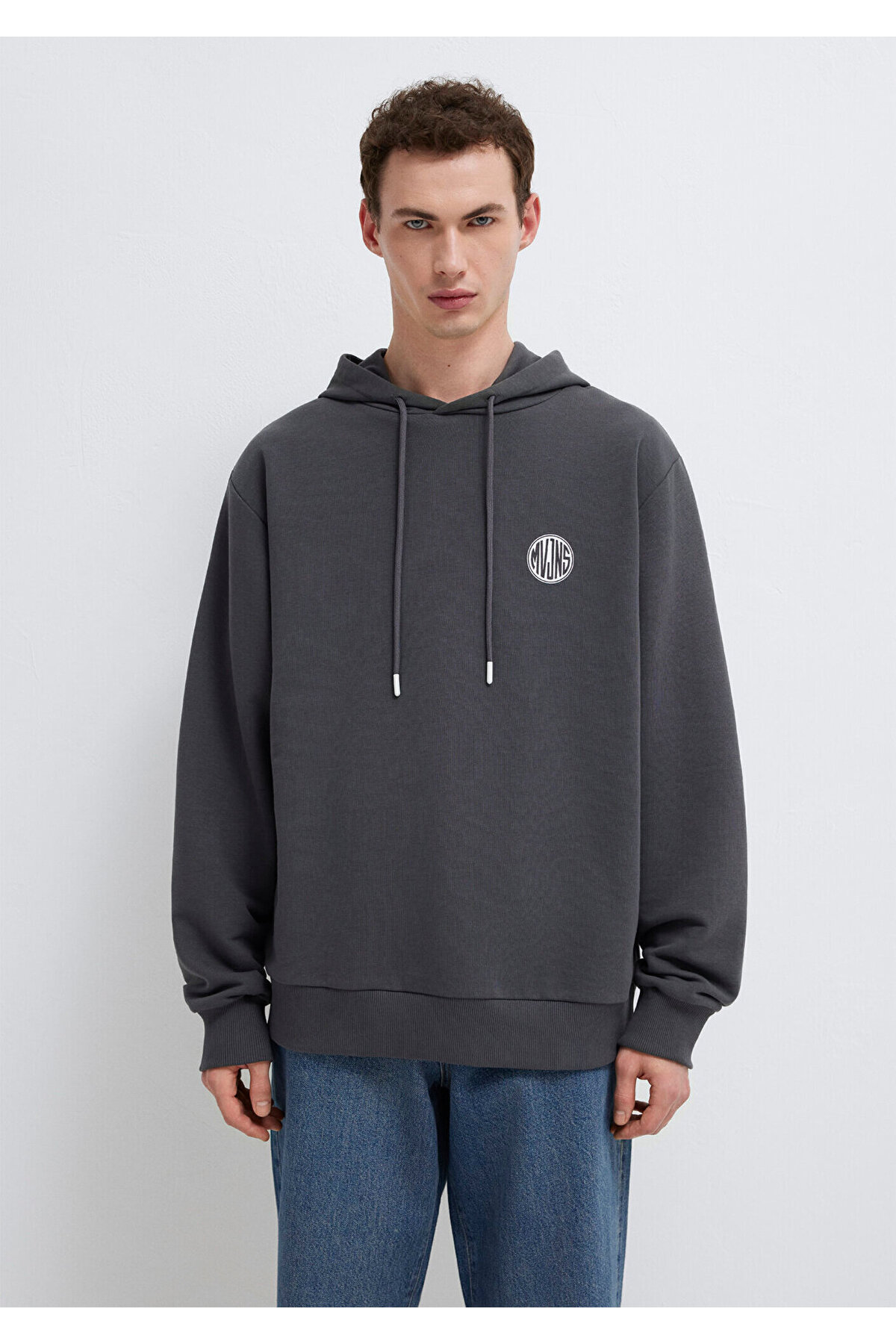 Mavi MVJNS Logo Baskılı Kapüşonlu Antrasit Sweatshirt 0611786-80106 görsel 3