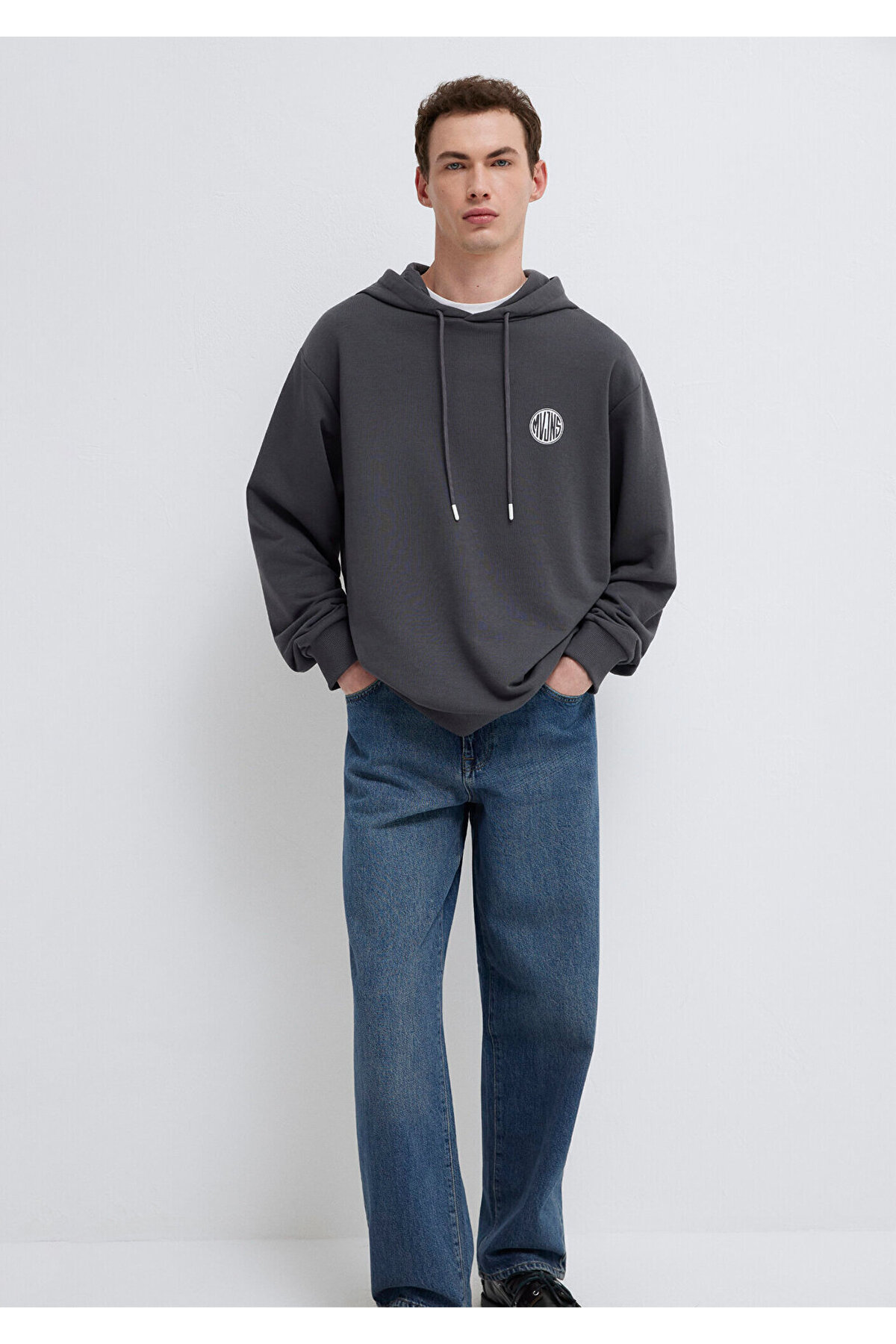 Mavi MVJNS Logo Baskılı Kapüşonlu Antrasit Sweatshirt 0611786-80106 görsel 2