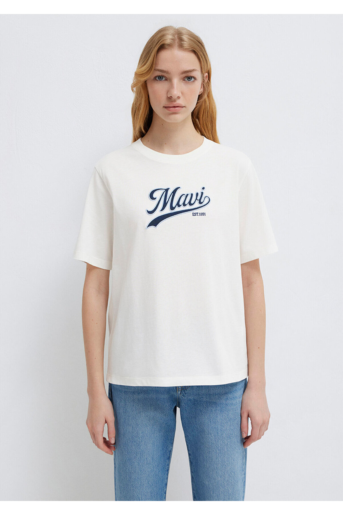Mavi Logo Baskılı Ekru Tişört Regular Fit / Normal Kesim 1613565-80194 görsel 3