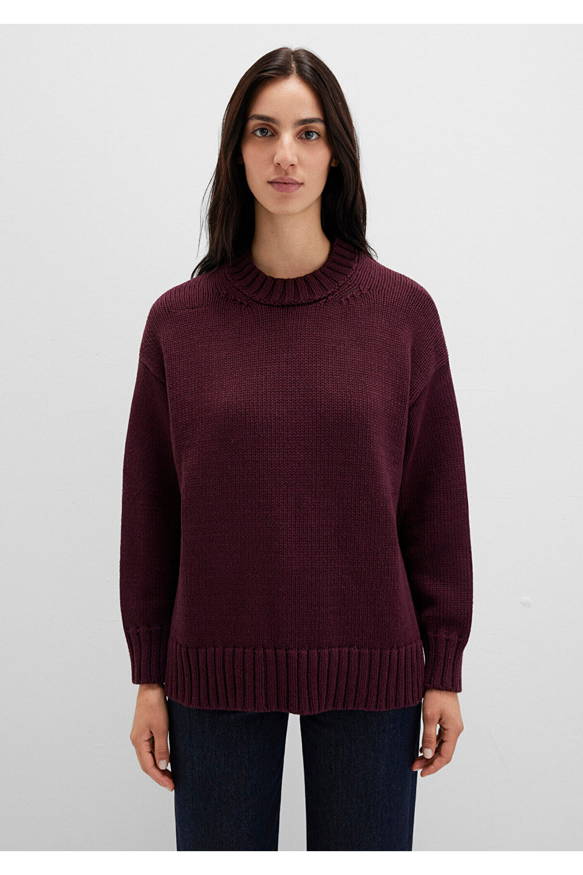 Mavi Bisiklet Yaka Bordo Kazak Oversize / Geniş Kesim 1710516-70434 görsel 5