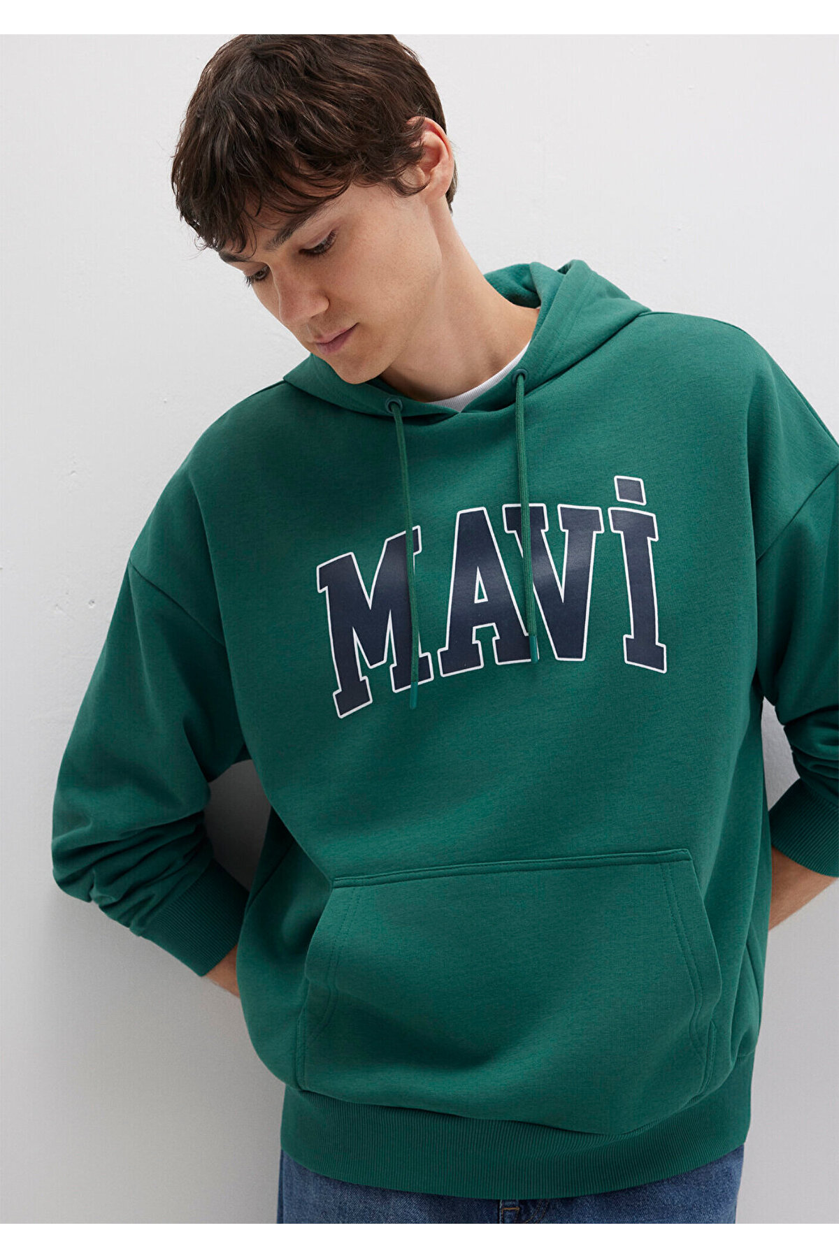 Mavi M067149 Logo Baskılı Erkek Kapüşonlu Sweatshirt HAKİ görsel 3