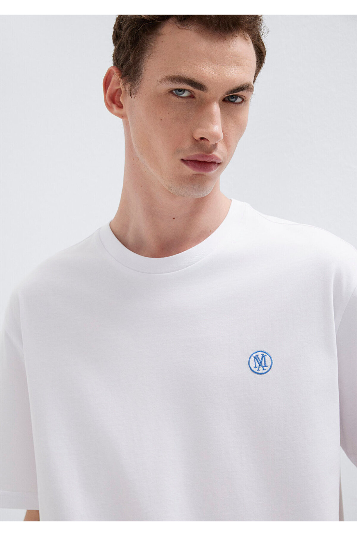 Mavi 2li Mühür Logo İşlemeli Erkek Basic Tişört Loose Fit / Bol Rahat Kesim 0612545-620 görsel 4