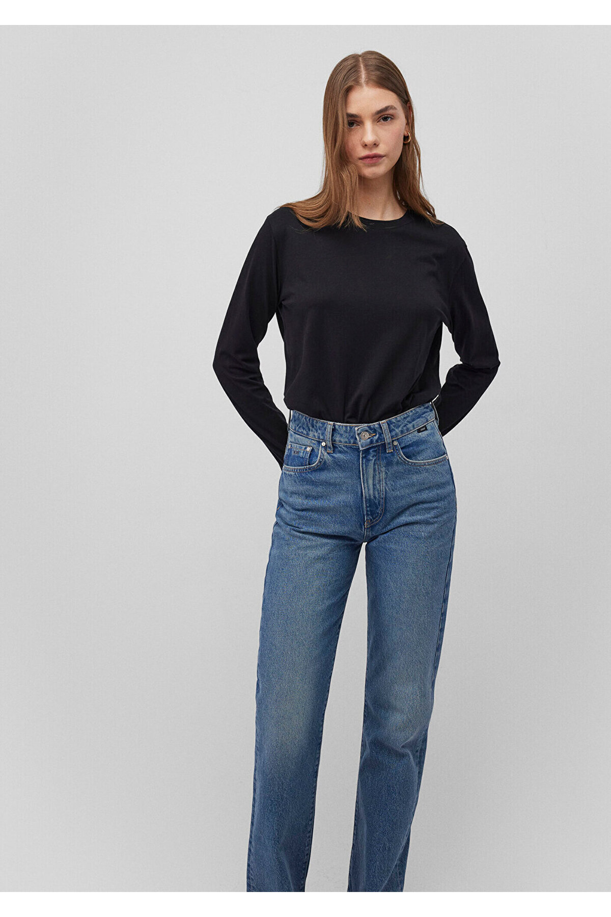 Mavi 2li Uzun Kollu Siyah Basic Tişört Loose Fit / Bol Rahat Kesim 1613039-900 görsel 2