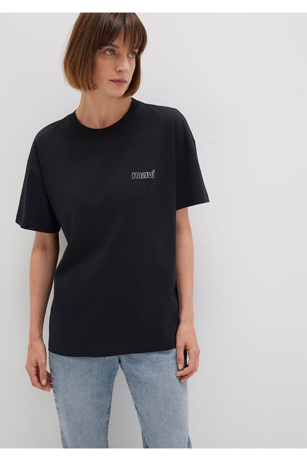 Mavi Logo Baskılı Siyah Tişört Loose Fit / Bol Rahat Kesim 1611309-900 görsel 3