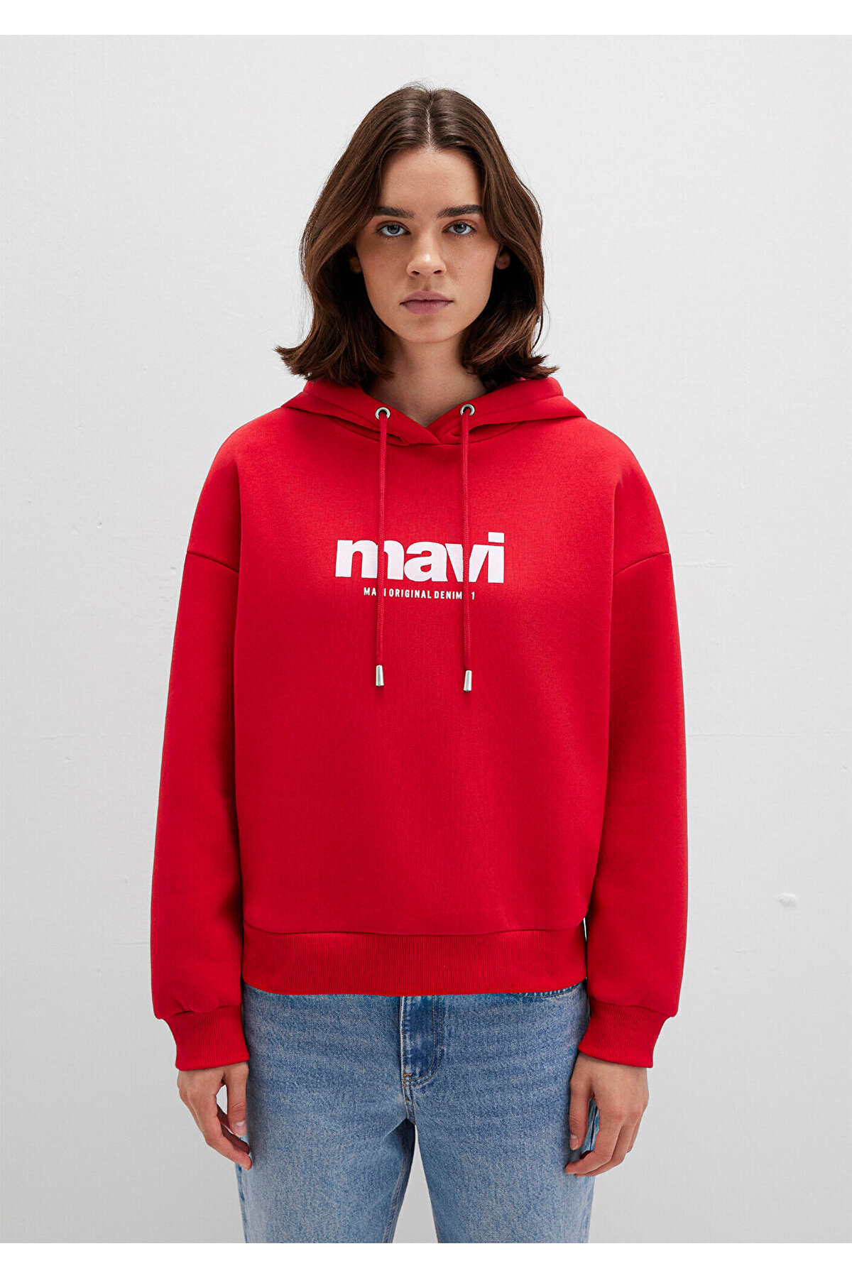Mavi Logo Baskılı Kapüşonlu Kırmızı Sweatshirt 168334-35476 görsel 5