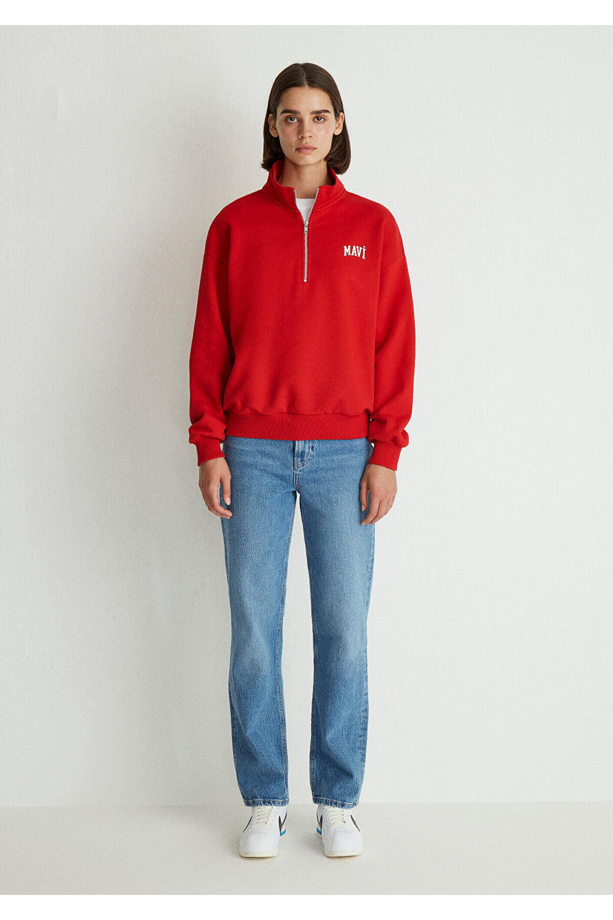 Mavi Logo Baskılı Yarı Fermuarlı Kırmızı Sweatshirt 1S10179-86417 görsel 2