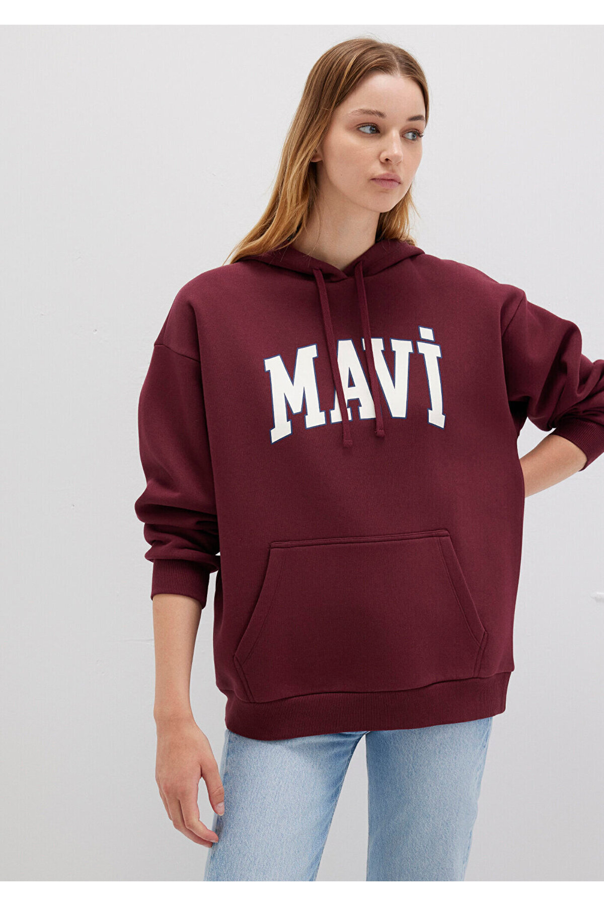 Mavi Logo Baskılı Kapüşonlu Bordo Sweatshirt 1600361-85493 görsel 2