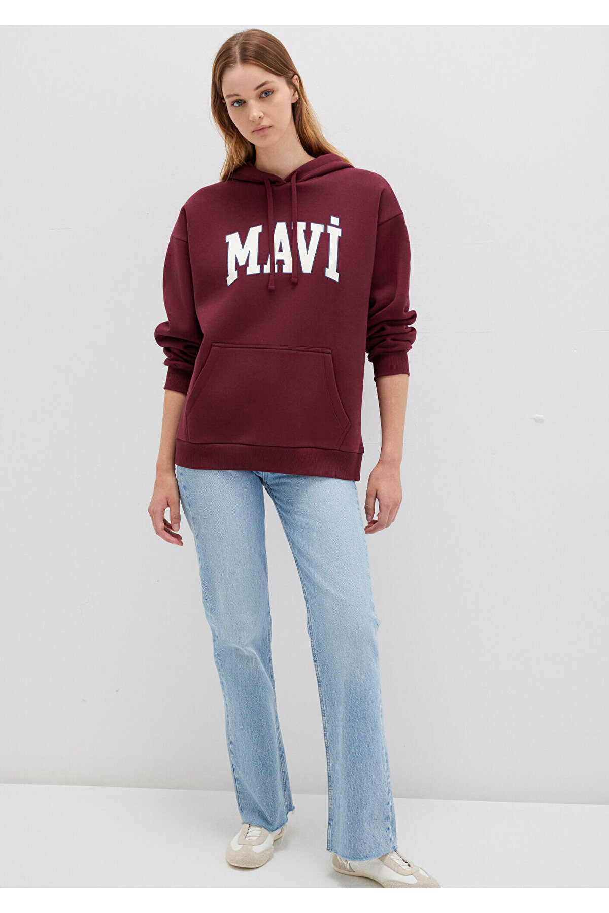 Mavi Logo Baskılı Kapüşonlu Bordo Sweatshirt 1600361-85493 görsel 3
