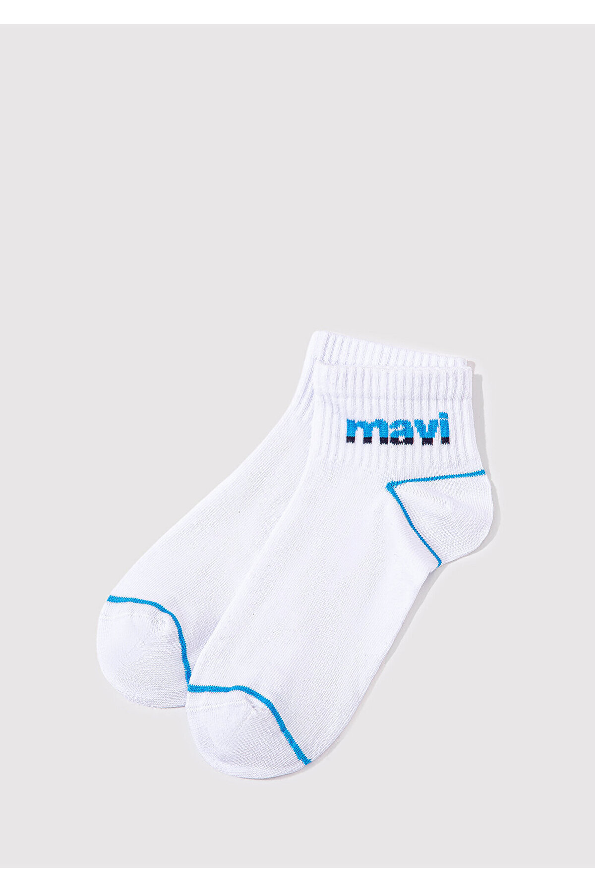 Mavi Logo Baskılı Beyaz Soket Çorap 092523-620