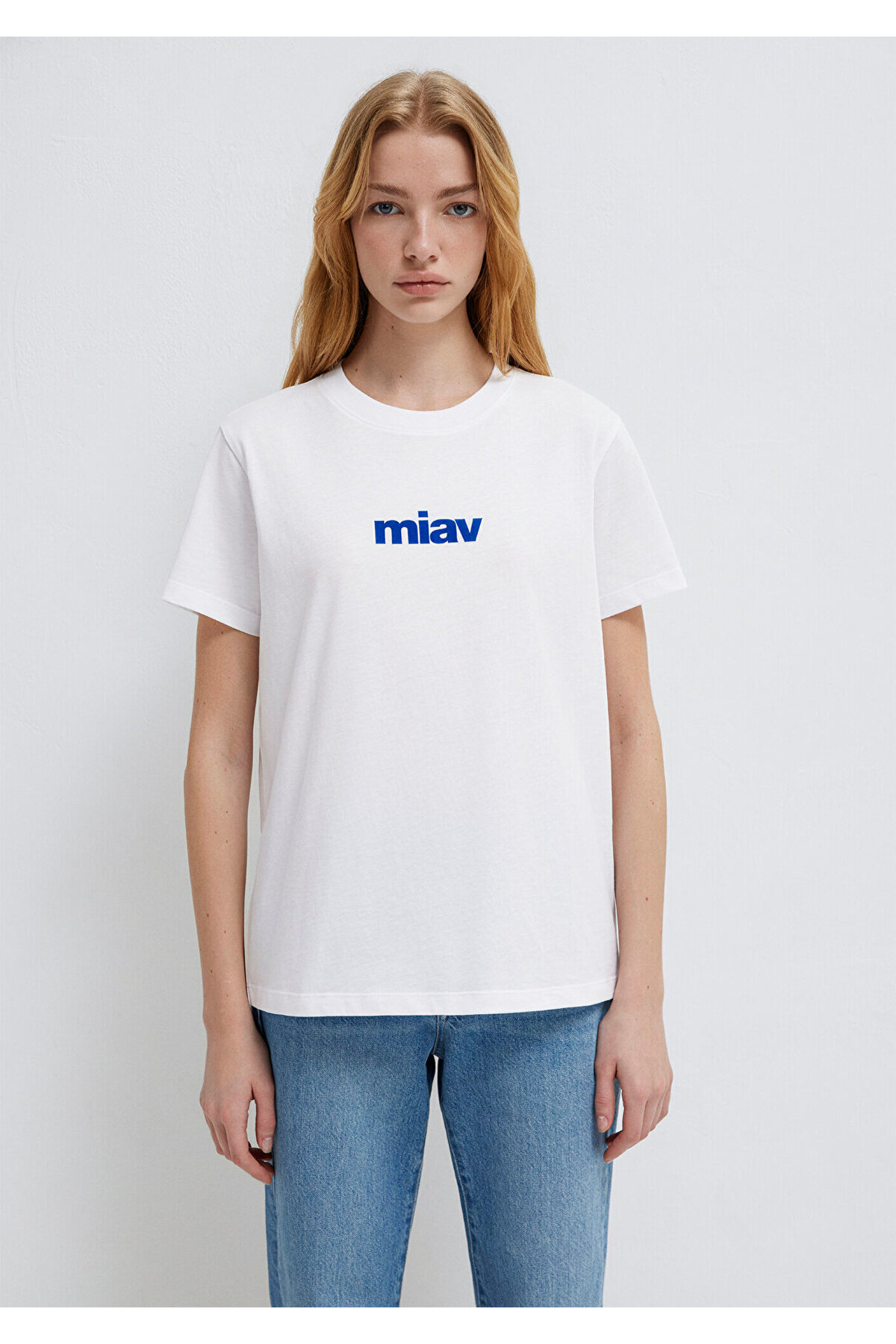 Mavi Miav Baskılı Beyaz Tişört Regular Fit / Normal Kesim 1610622-620 görsel 3