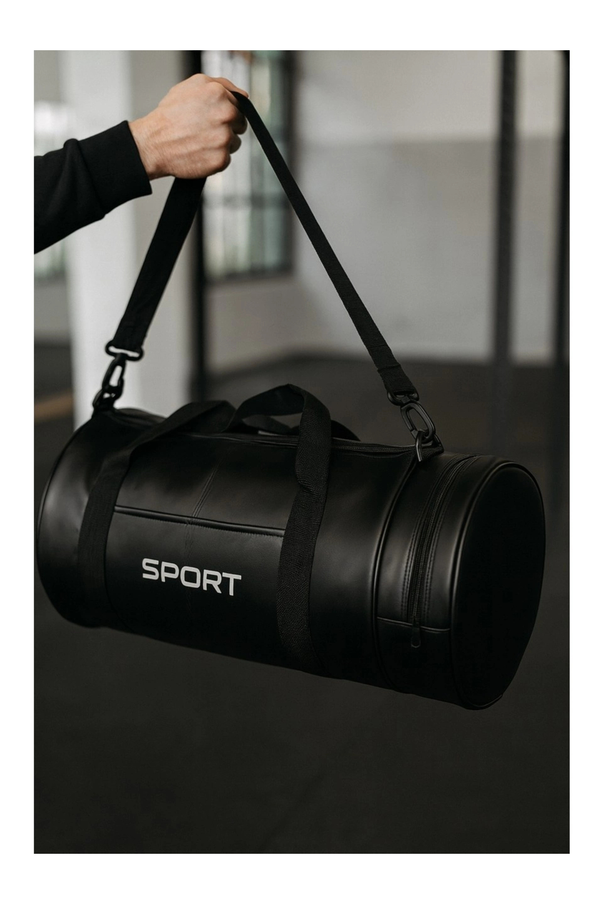 LUGMO Suni Deri Unisex Askılı Silindir Spor Çantası Fitness Çantası görsel 2