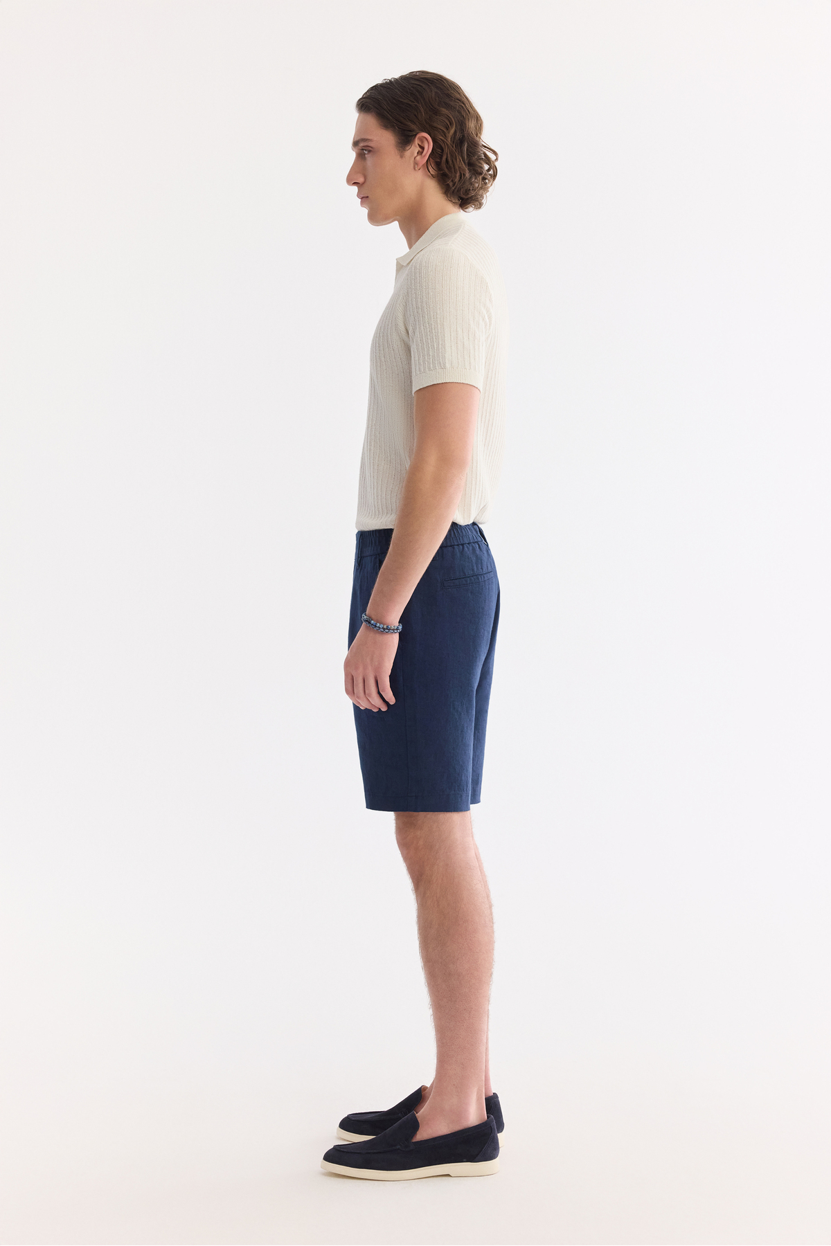Avva Erkek Lacivert Beli Lastikli %100 Keten Relaxed Fit Şort B003732 görsel 3