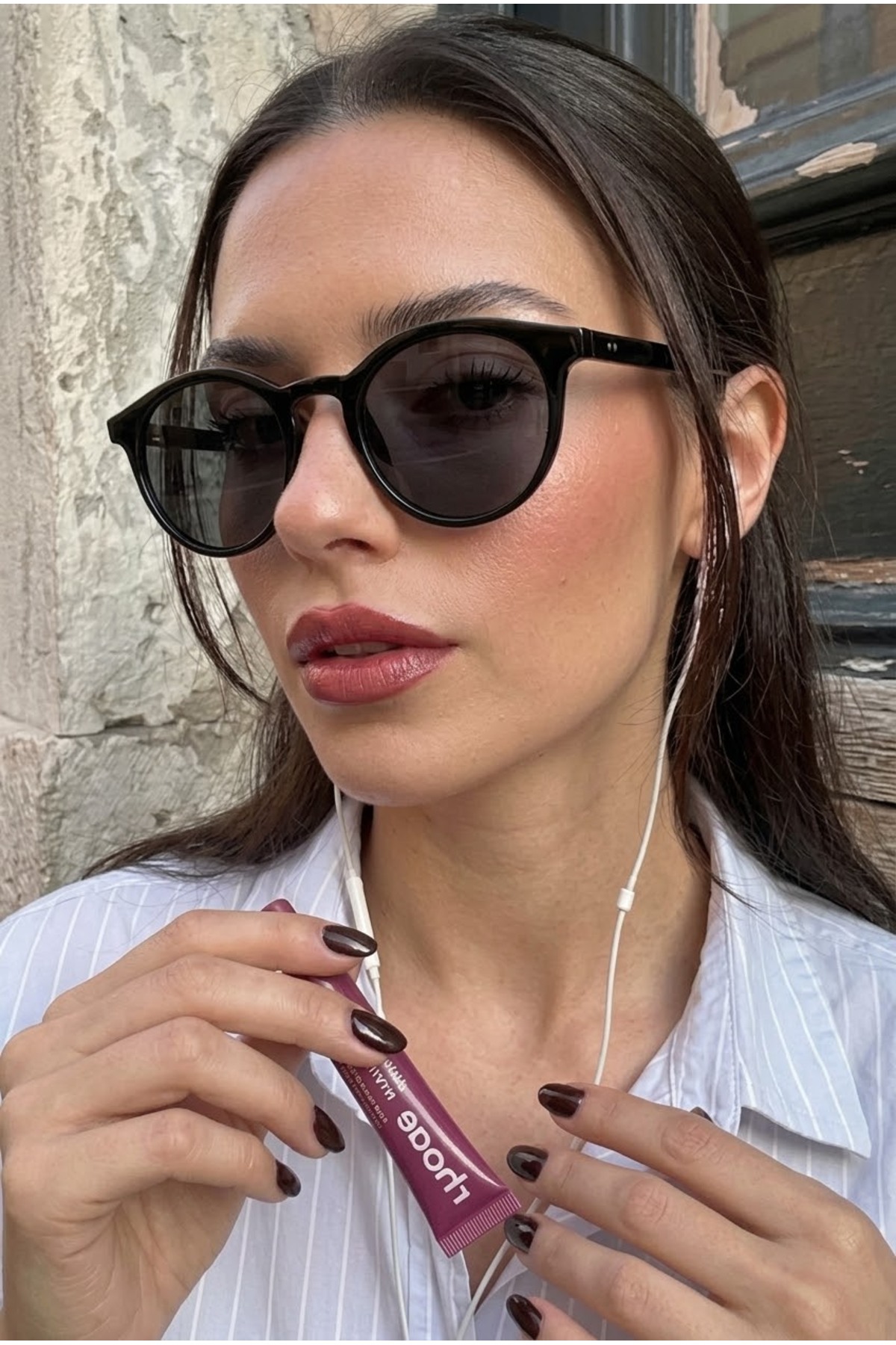 MACERATİ Unisex Siyah Oval Petta Güneş Gözlüğü