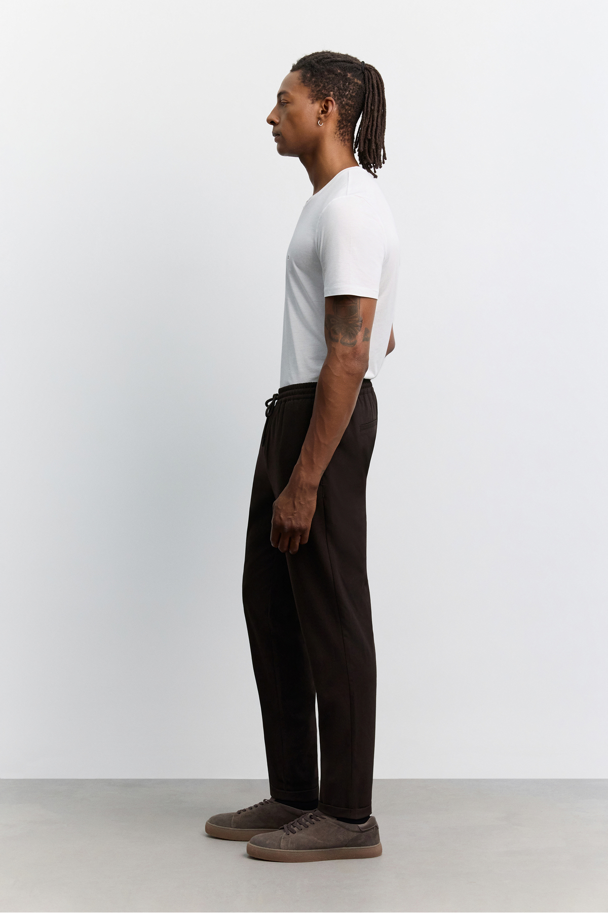 Avva Erkek Kahverengi Beli Lastikli Bağcıklı Duble Paça Jogger Relaxed Fit Pantolon E003000 görsel 4