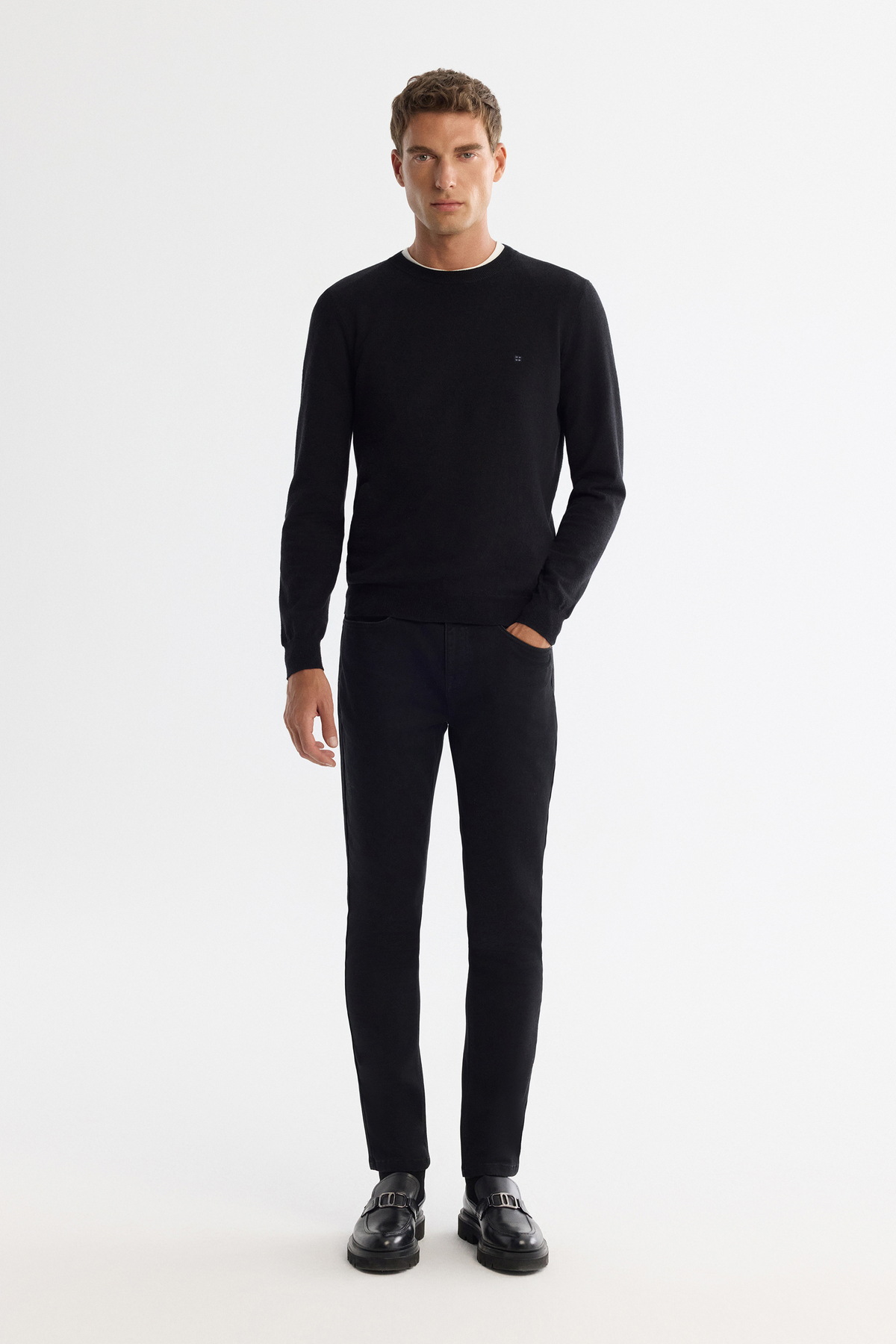 Avva Erkek Siyah Viskon Bisiklet Yaka Triko Regular Fit Kazak B005132 görsel 5