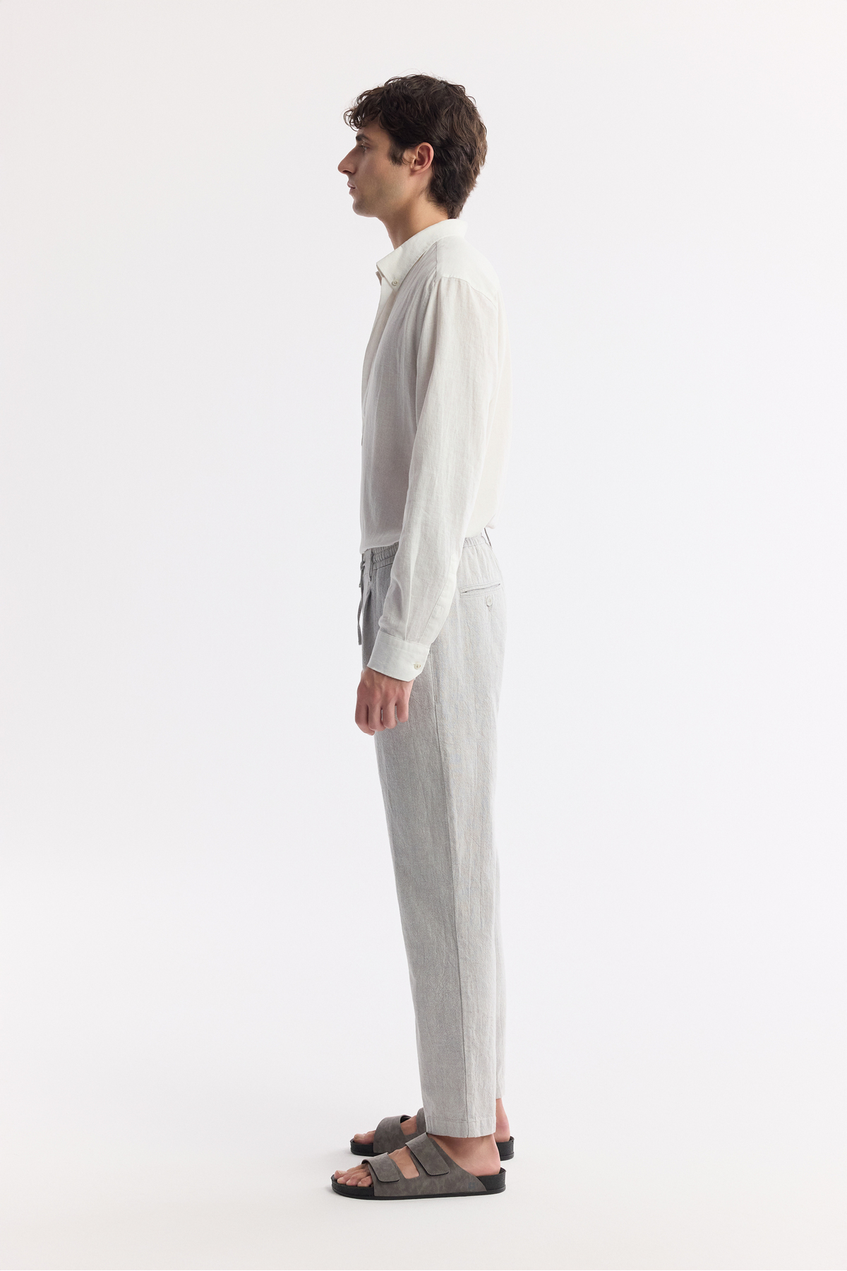 Avva Erkek Gri Beli Bağcıklı Keten Karışımlı Chino Relaxed Fit Pantolon B003036 görsel 2