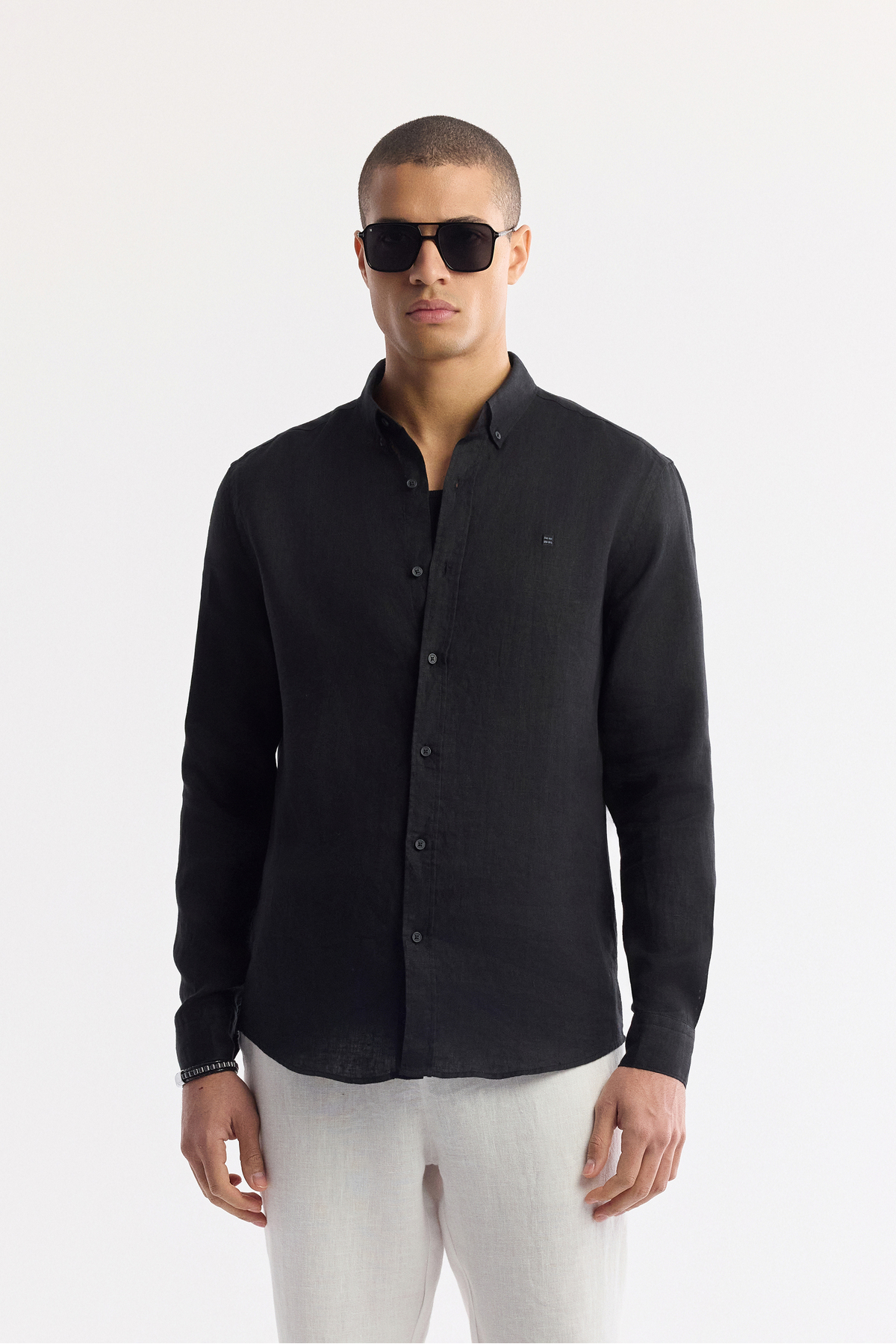 Avva Erkek Beyaz Beli Lastikli %100 Keten Relaxed Fit Pantolon B003032 görsel 8
