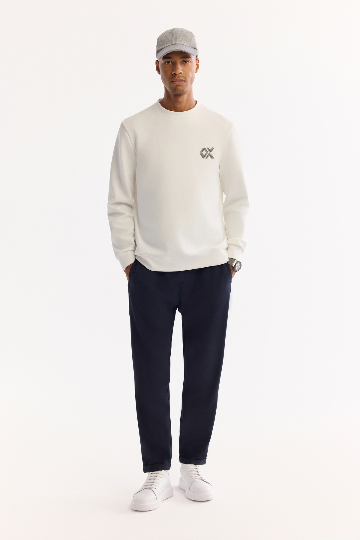 Avva Erkek Ekru Bisiklet Yaka Pamuklu Bi-Stretch Basic Regular Fit Sweatshirt A52Y1328 görsel 5