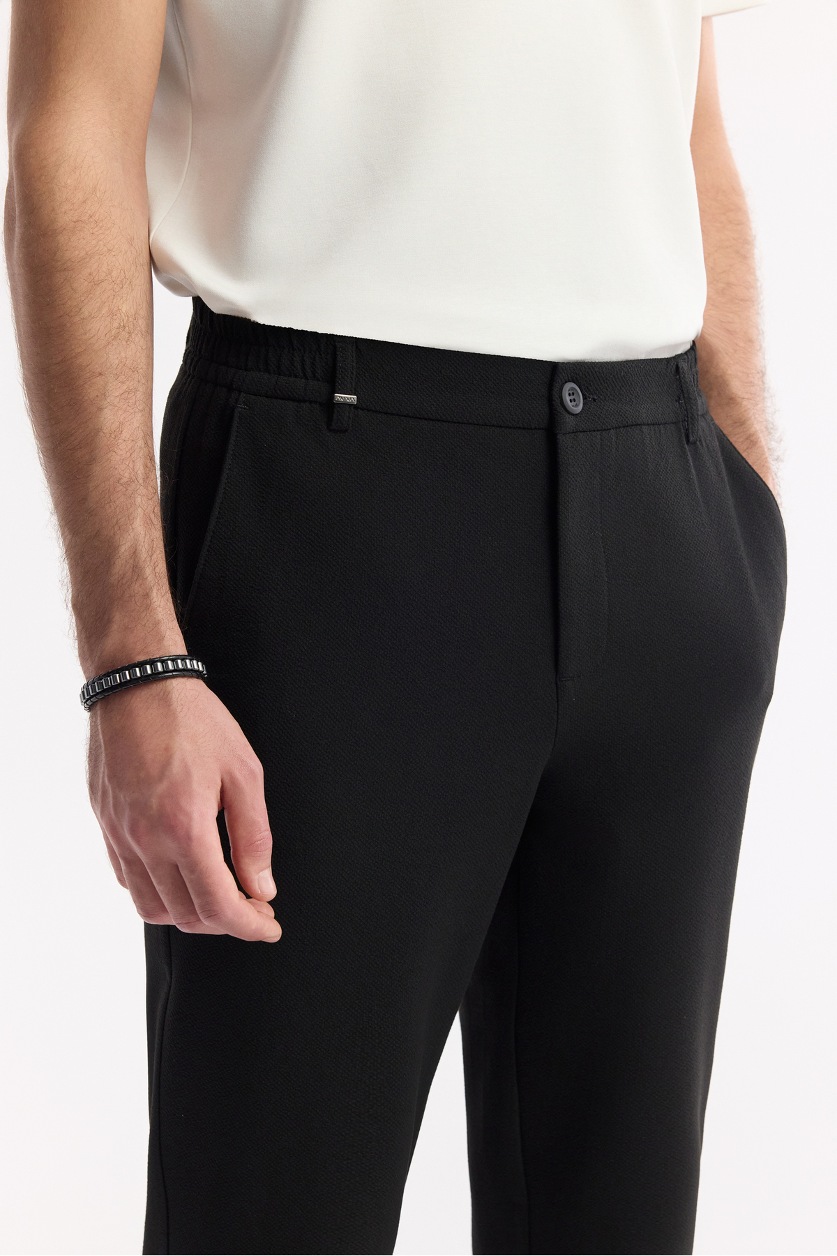 Avva Erkek Siyah Beli Lastikli Bi-Stretch Chino Slim Fit Pantolon B003033 görsel 4