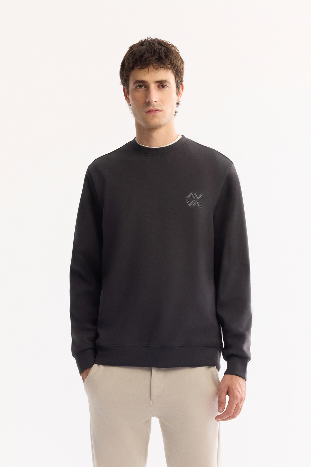 Avva Erkek Antrasit Bisiklet Yaka Pamuklu Bi-Stretch Basic Regular Fit Sweatshirt A52Y1328