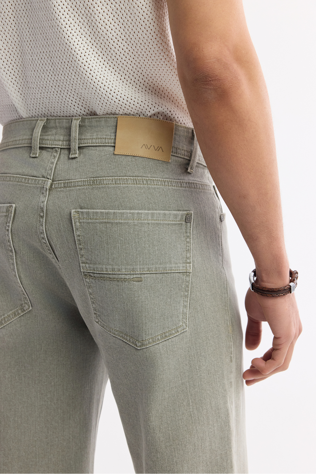 Avva Erkek Haki Klasik Bel %100 Pamuk Eskitme Yıkamalı Tokyo Straight Fit Jean Pantolon A51Y3542 görsel 6
