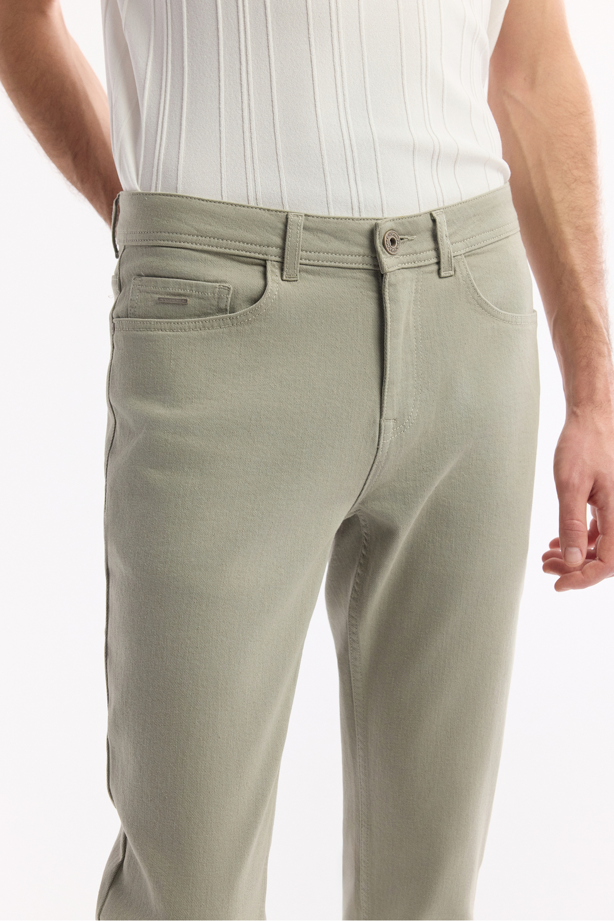 Avva Erkek Haki Klasik Bel Pamuklu Elastan Berlin Slim Fit Jean Pantolon A51Y3515 görsel 6