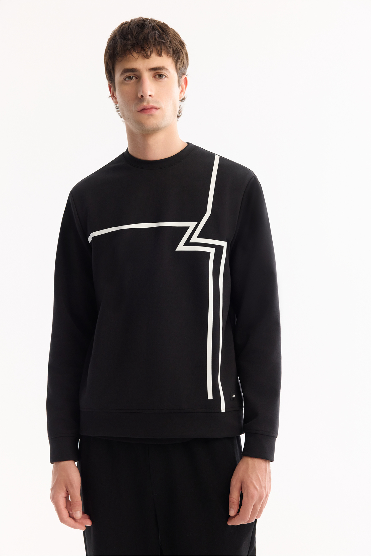 Avva Erkek Siyah Bisiklet Yaka Pamuklu Bi-Stretch Baskılı Regular Fit Sweatshirt A52Y1284 görsel 2