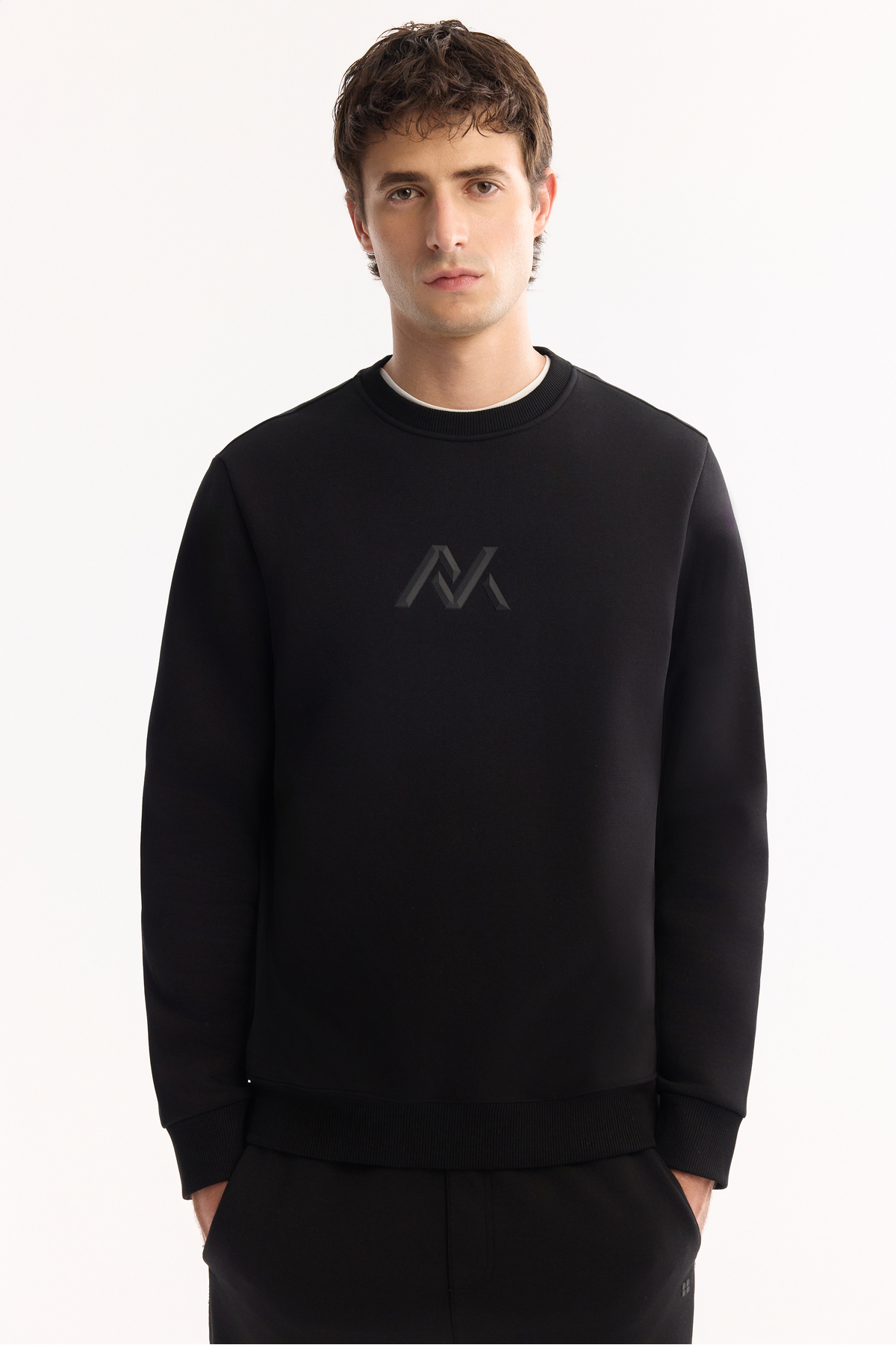 Avva Erkek Siyah Bisiklet Yaka Pamuklu Şardonlu Baskılı Regular Fit Sweatshirt A52Y1327 görsel 5