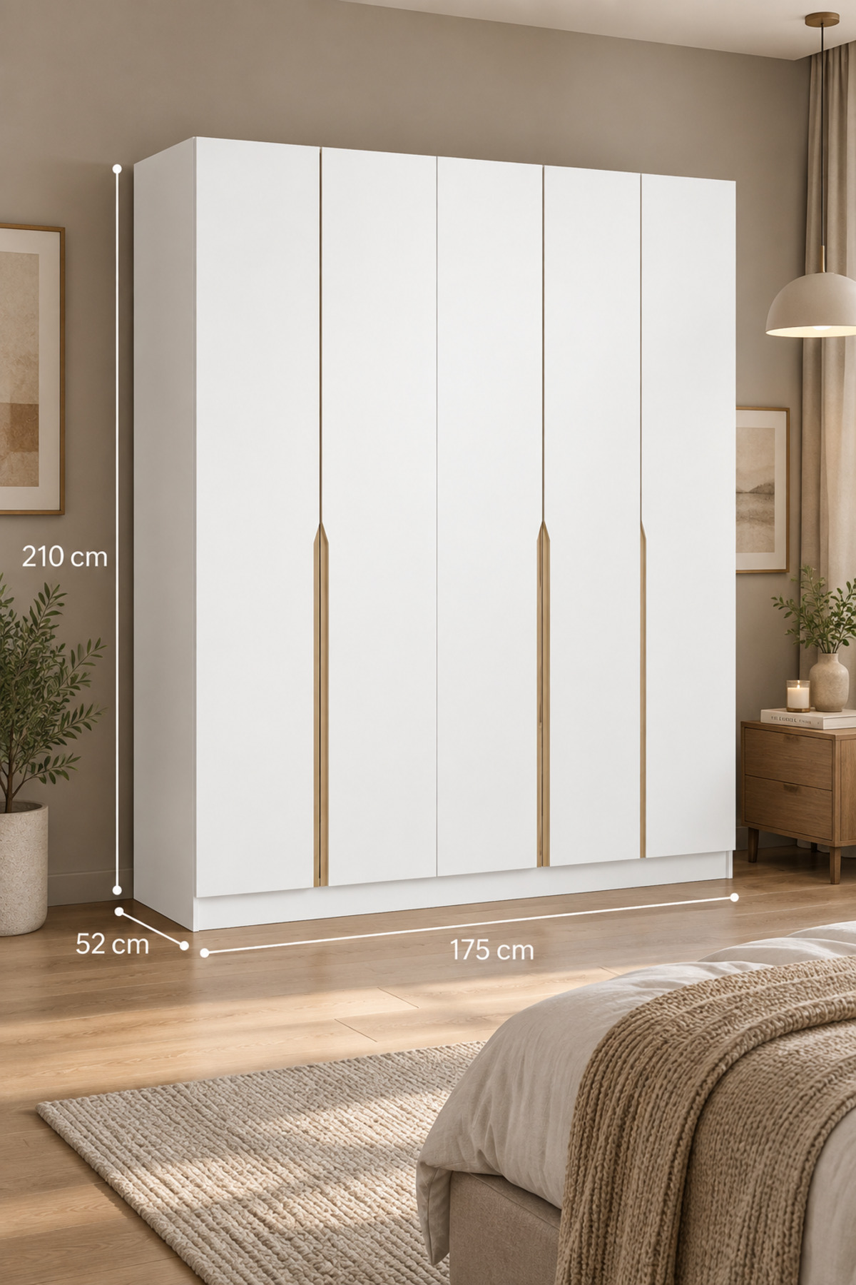 Minar Alin 5 Kapaklı 2 Gizli Çekmeceli Gardırop - Elbise Dolabı