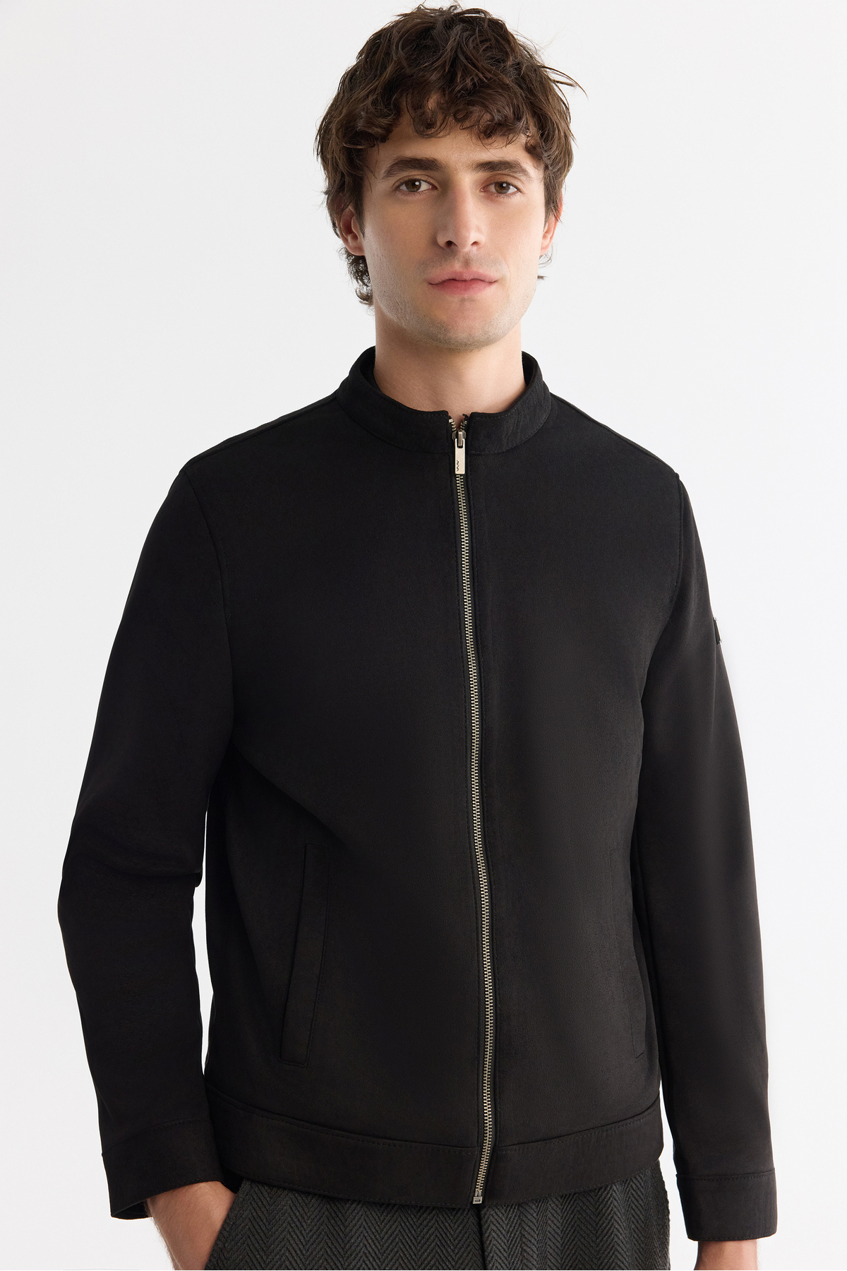 Avva Erkek Siyah Dik Yaka Süet Dokulu Mevsimlik Comfort Fit Mont B006002 görsel 2