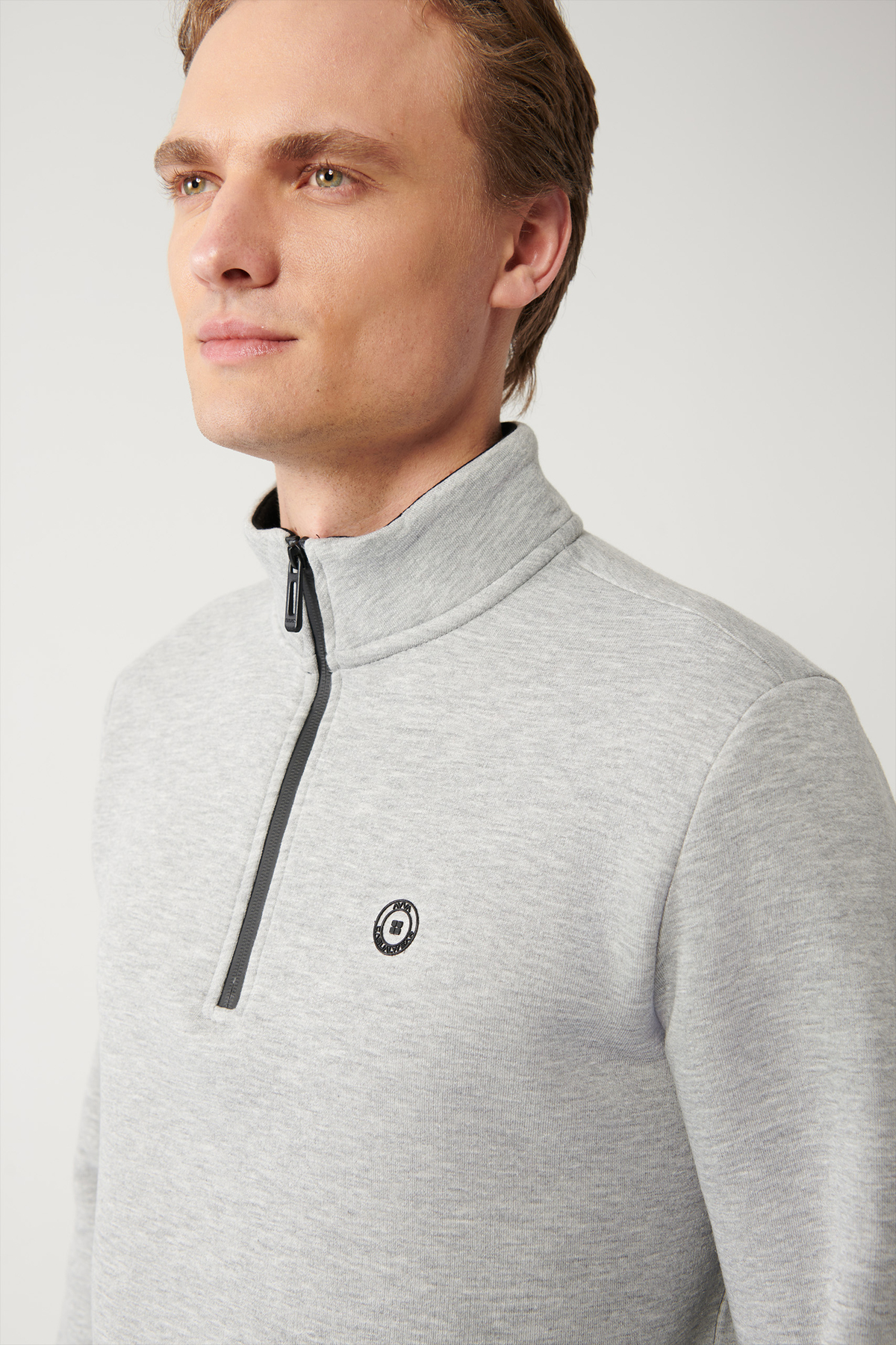 Avva Erkek Gri Dik Yaka Fermuarlı 3 İplik Şardonlu Regular Fit Sweatshirt E001020 görsel 2